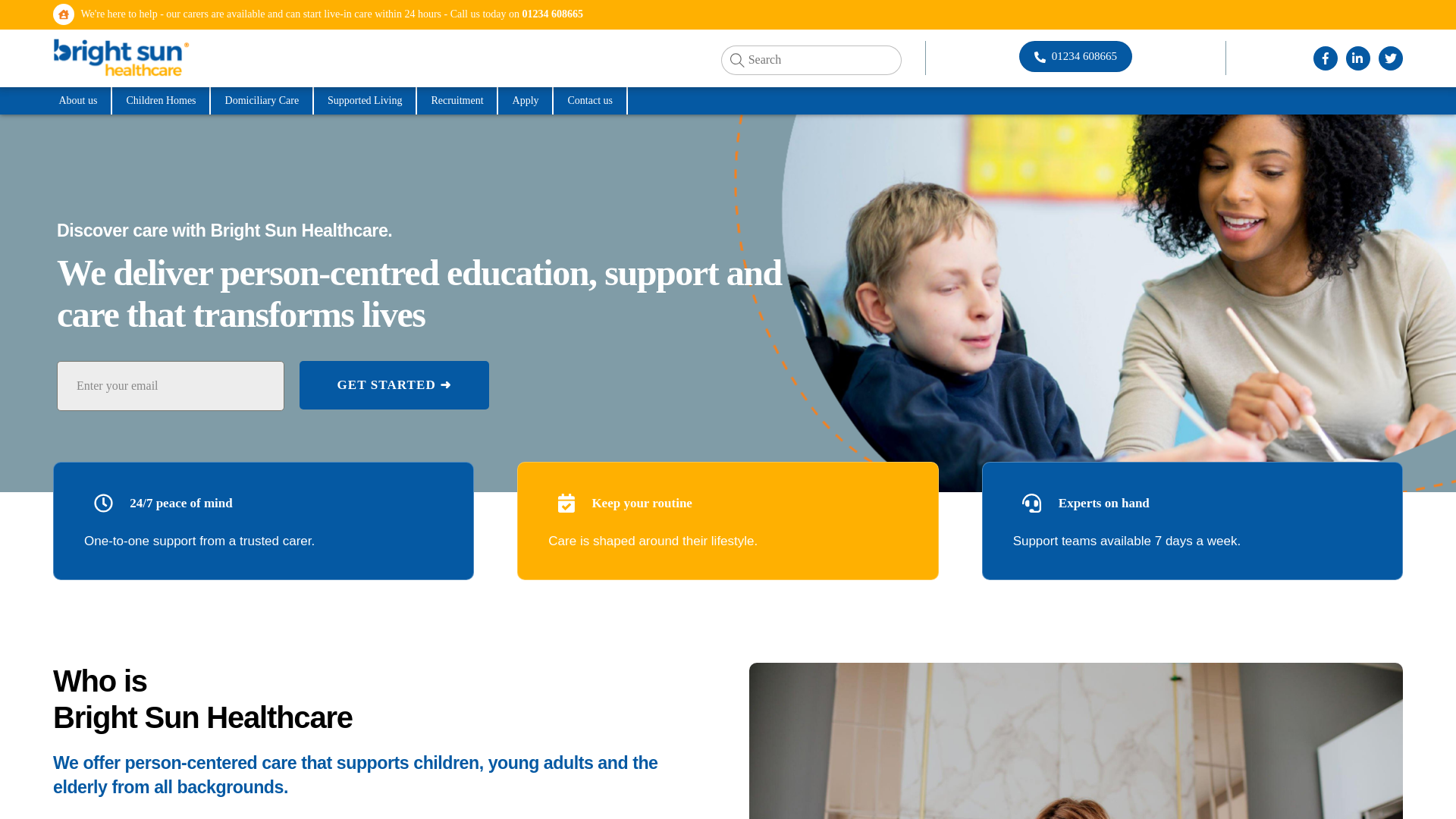 website screenshot of https://brightsunhealthcare.co.uk