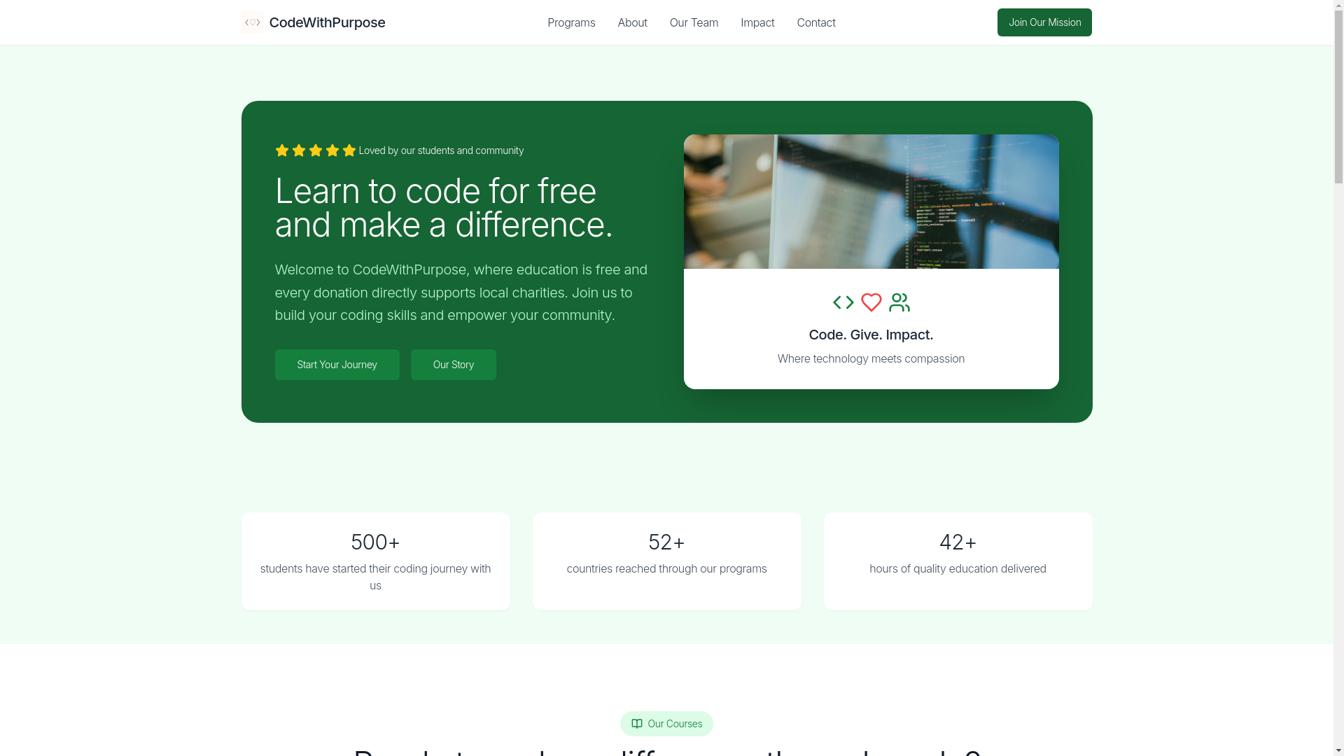 website screenshot of https://codewithpurpose.org/