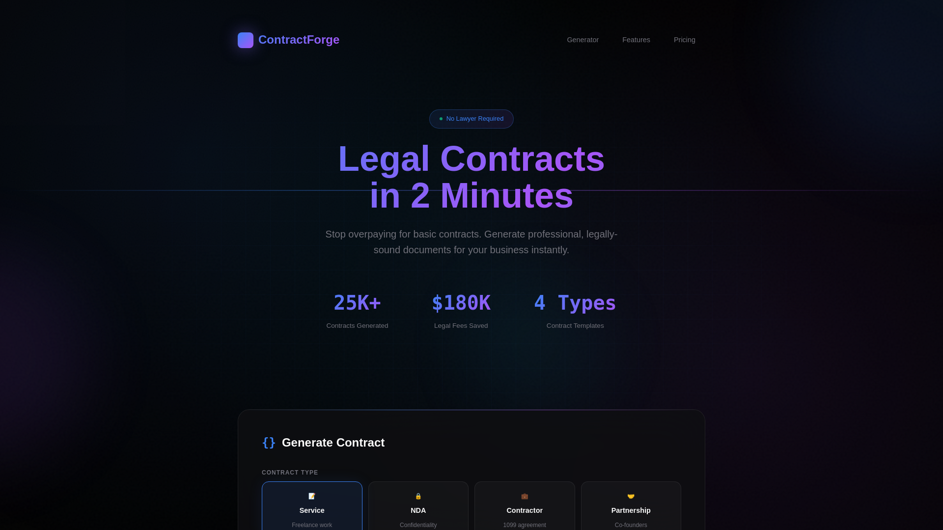 website screenshot of https://contractforge.co/