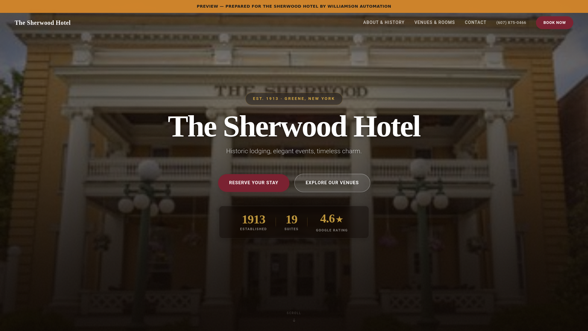 website screenshot of https://sherwood-hotel-preview.pages.dev/
