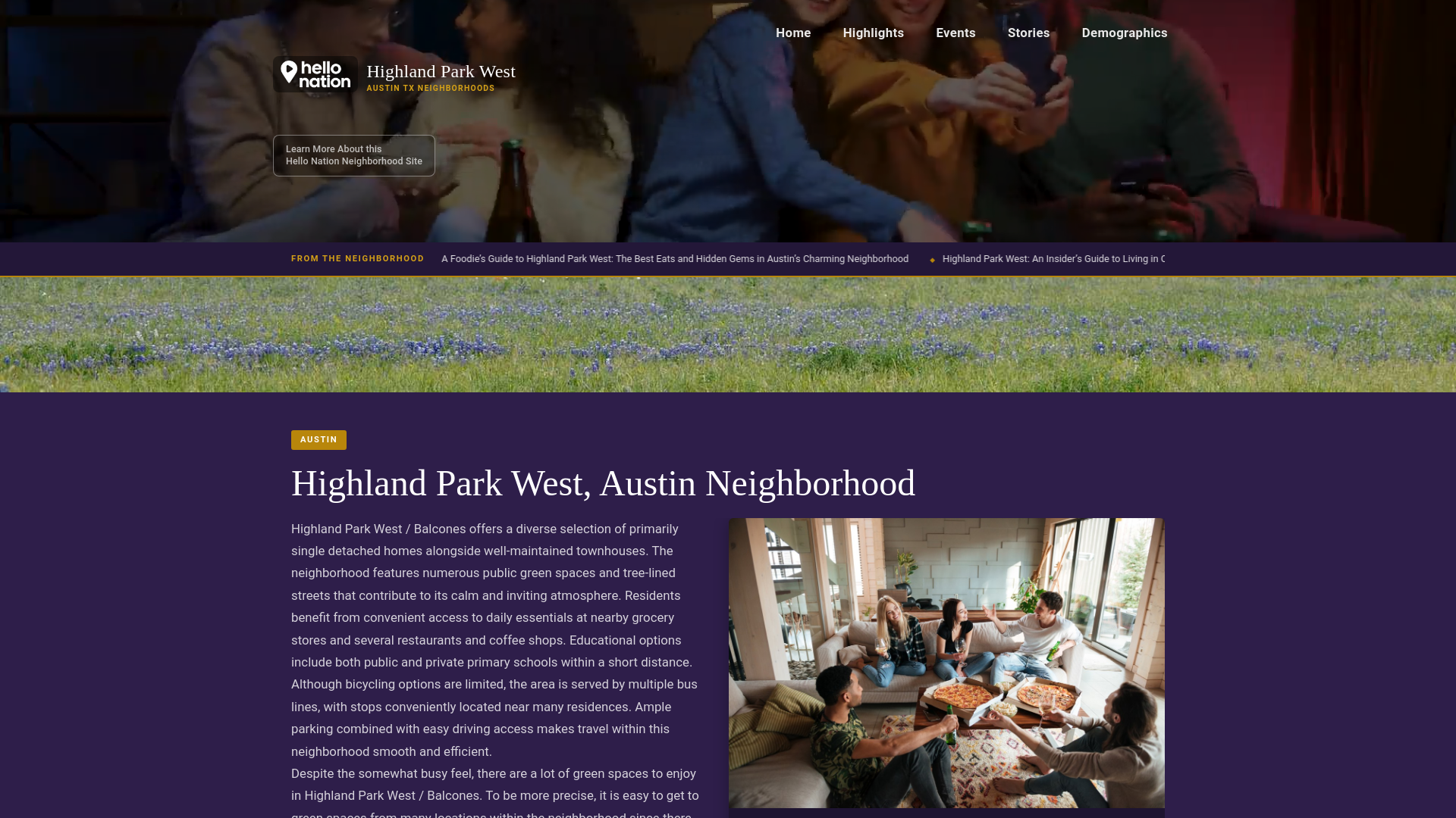 website screenshot of https://highlandparkwestaustinneighborhood.org/