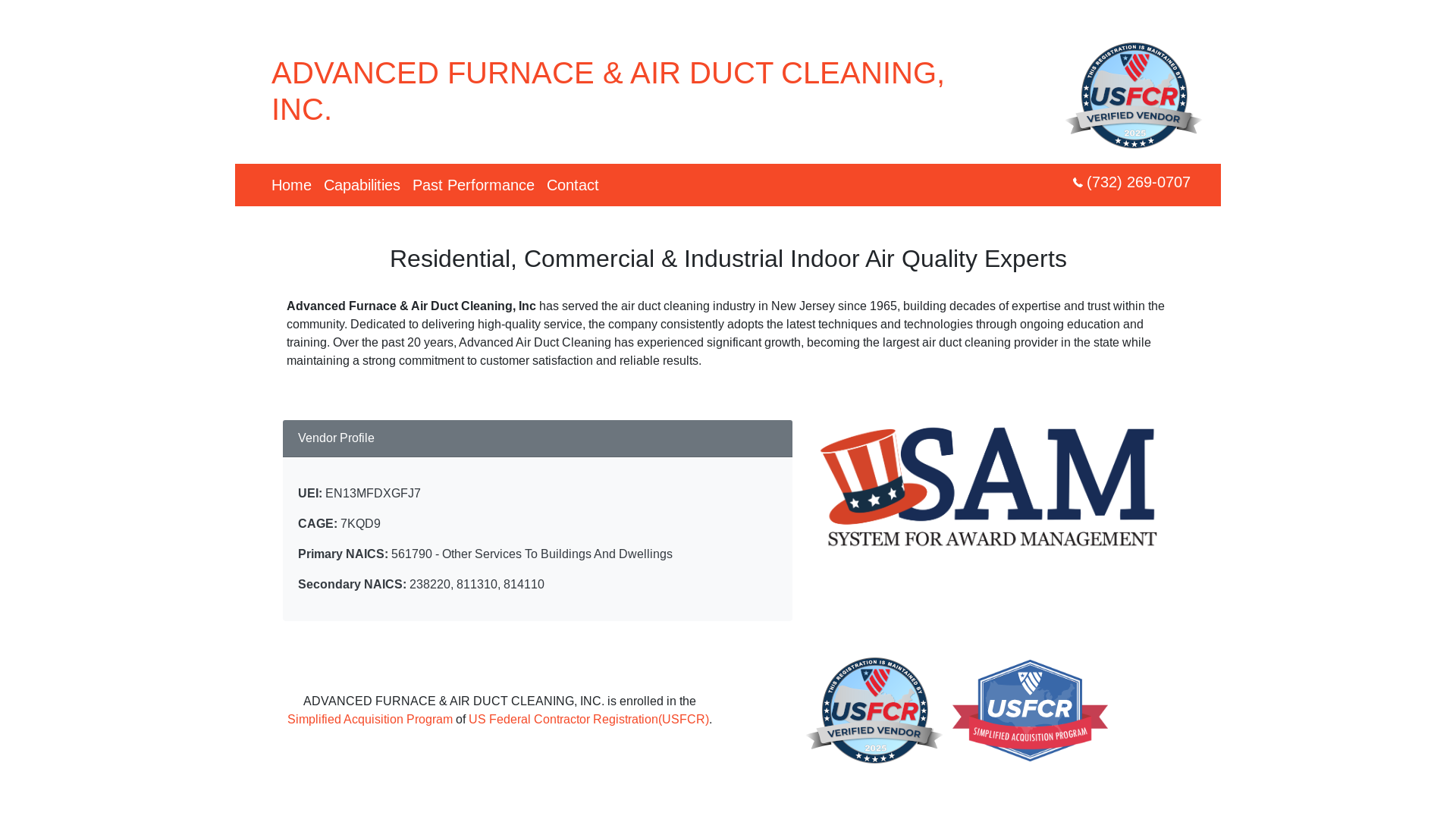 website screenshot of https://advancedairductcleaninggov.com/