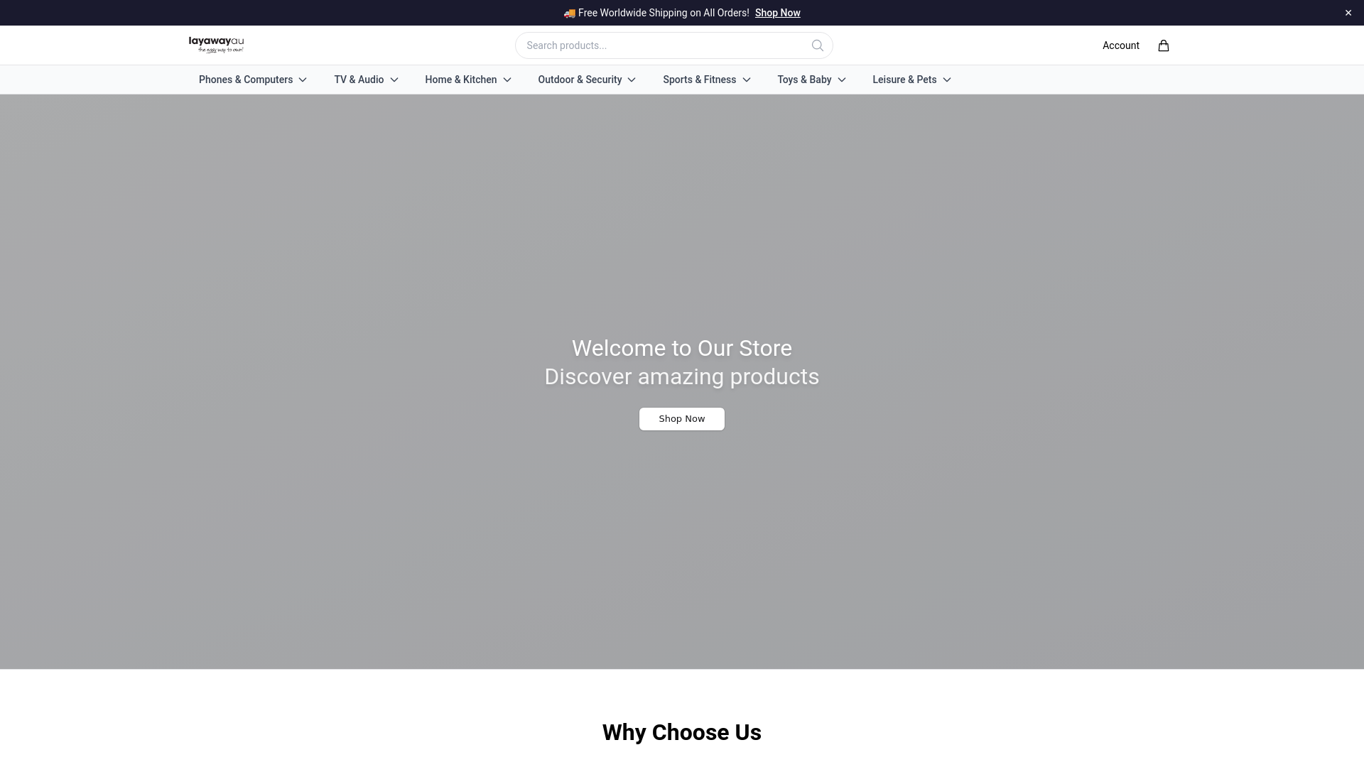 website screenshot of https://layawayauoutlet.shop/