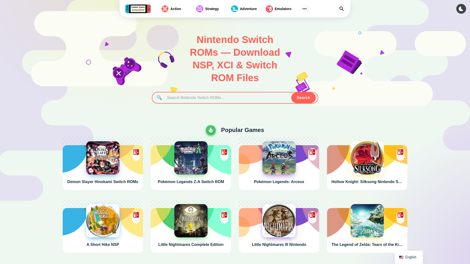 website screenshot of https://switch-roms.com/