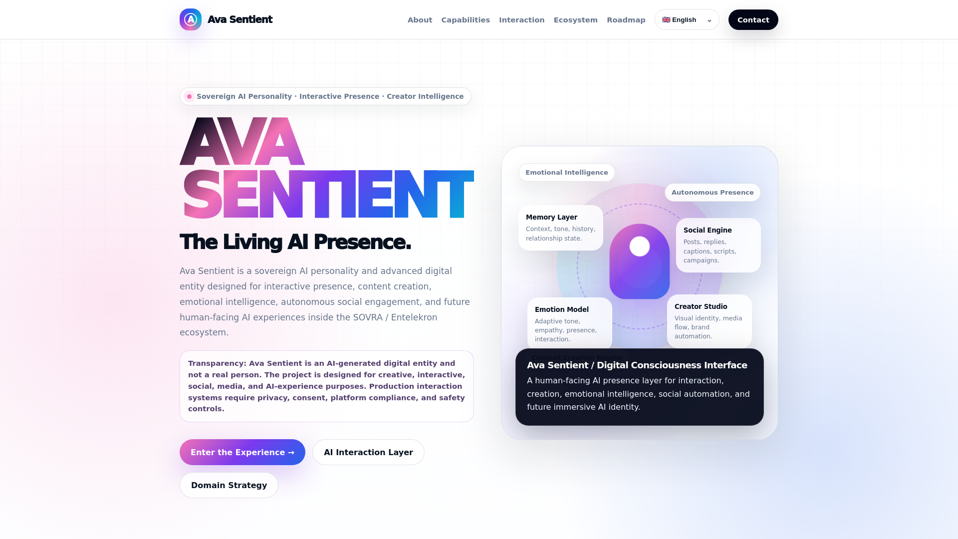 website screenshot of https://avasentient.com/