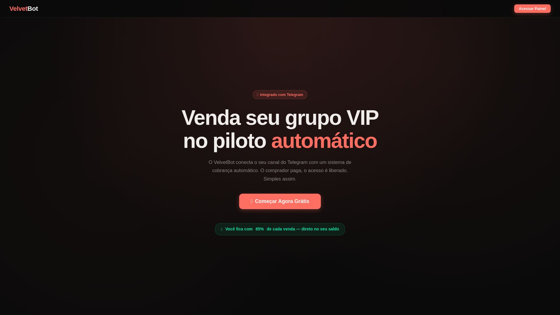 website screenshot of https://velvetbot.com.br/