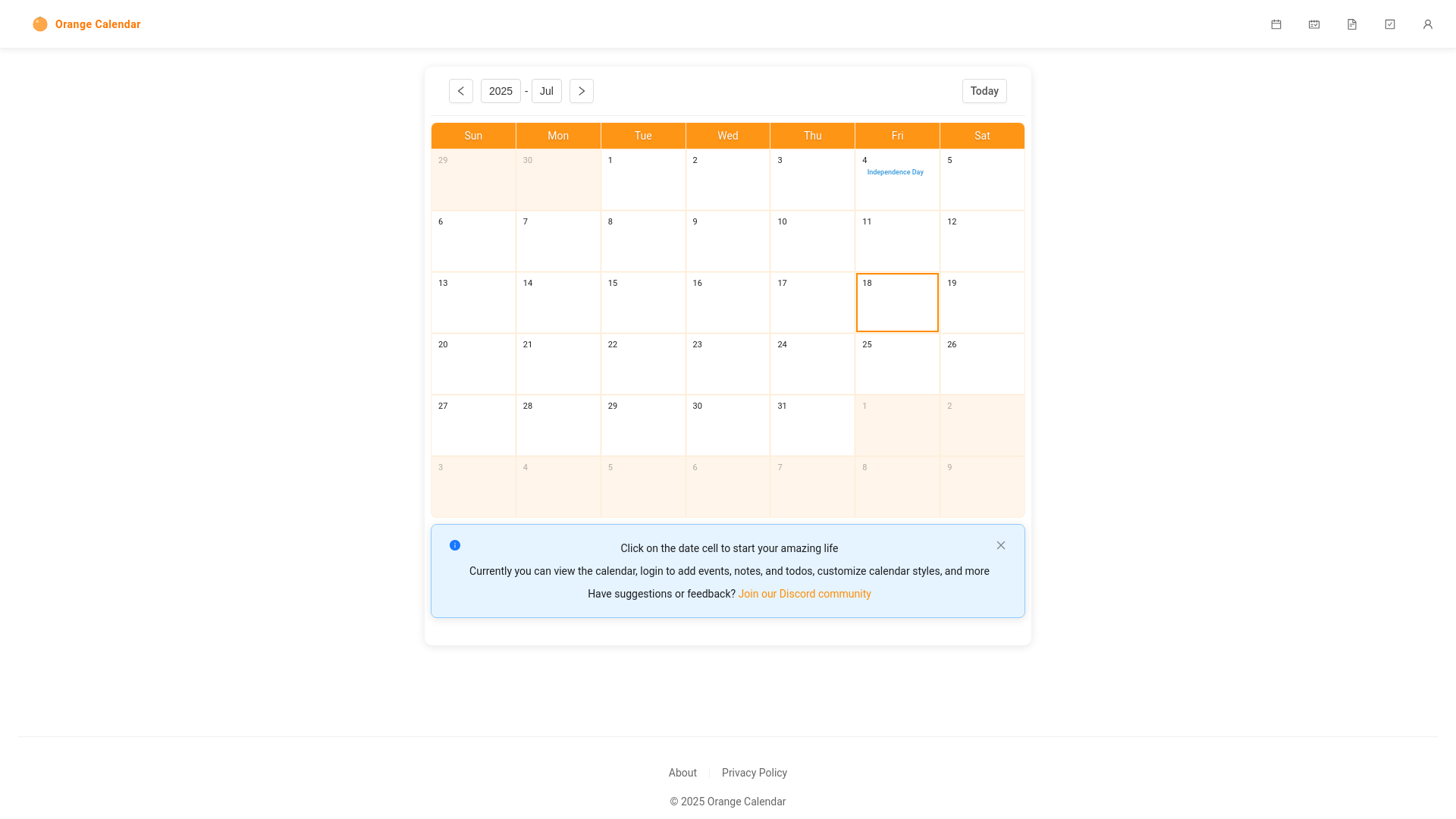 website screenshot of https://orange-calendar.pages.dev/