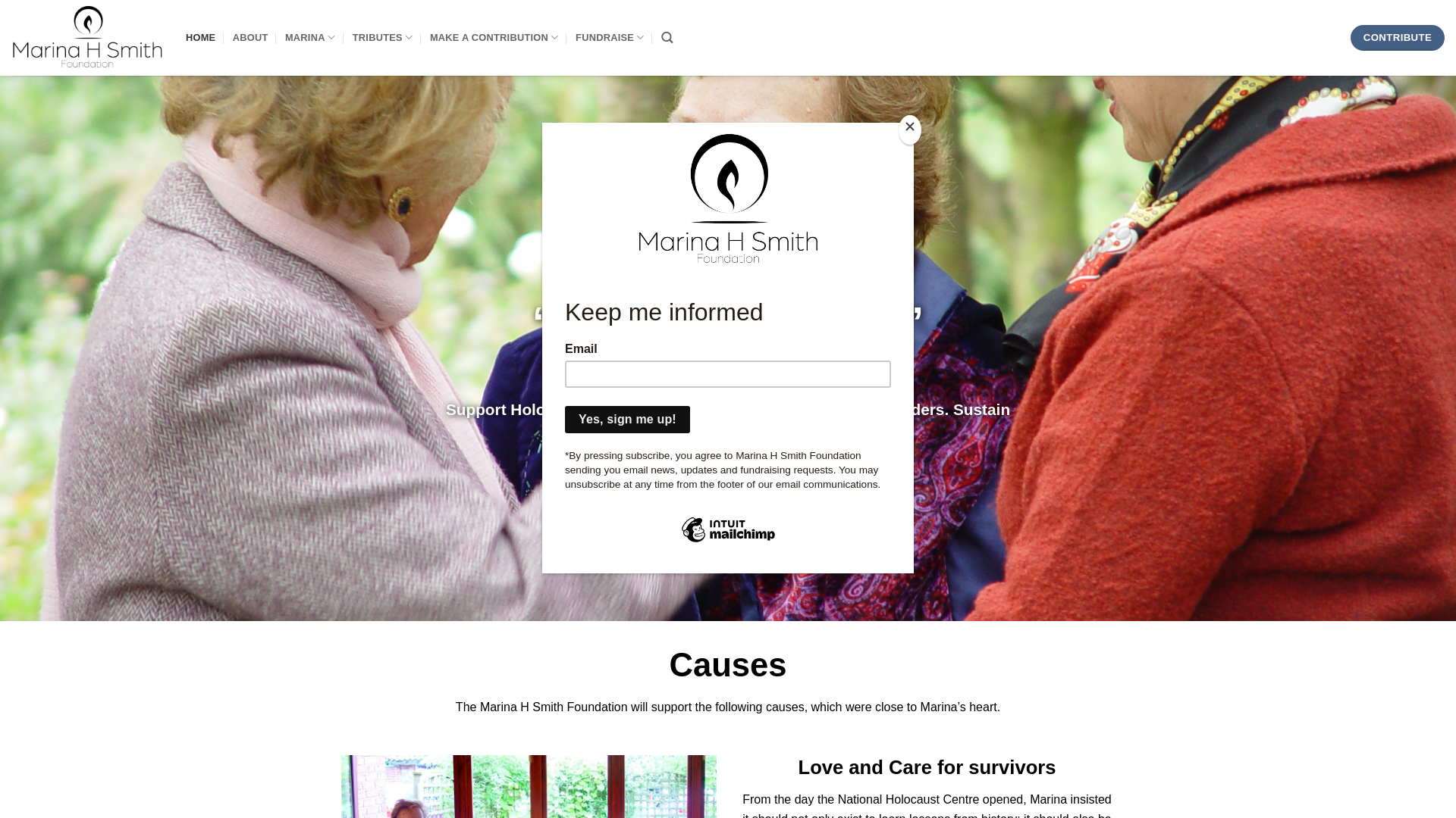 website screenshot of https://marinasmithfoundation.org/