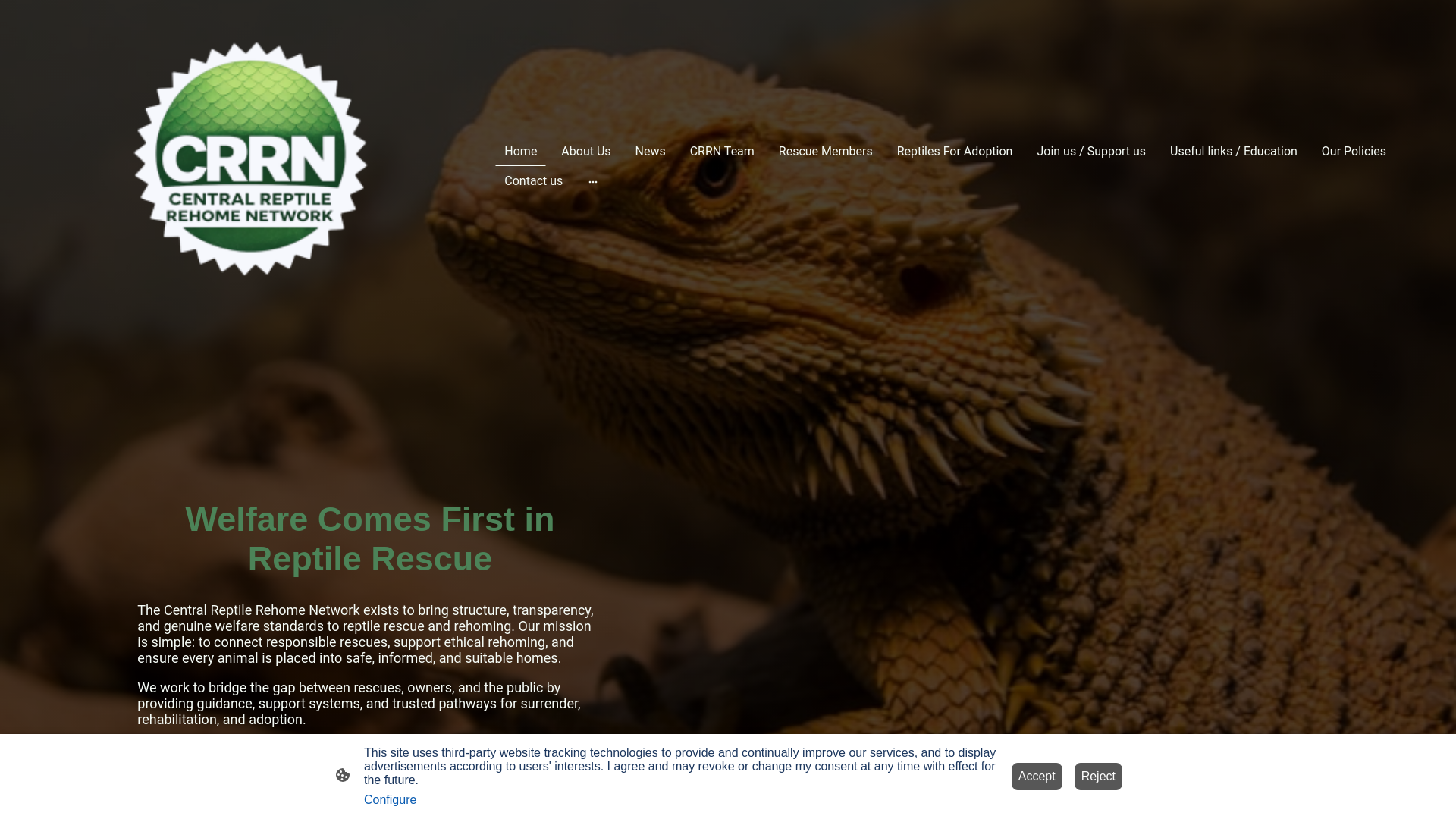 website screenshot of https://centralreptilerehomenetwork.org