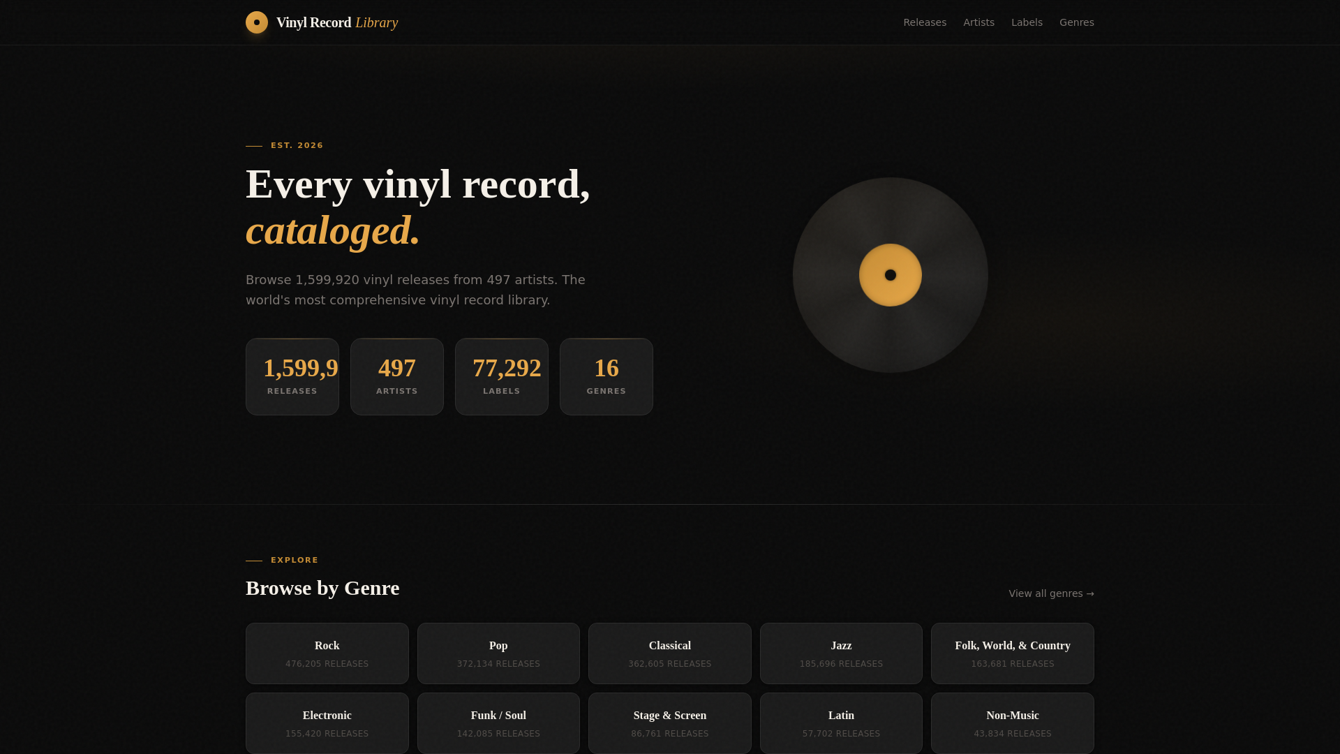 website screenshot of https://vinylrecordlibrary.com/