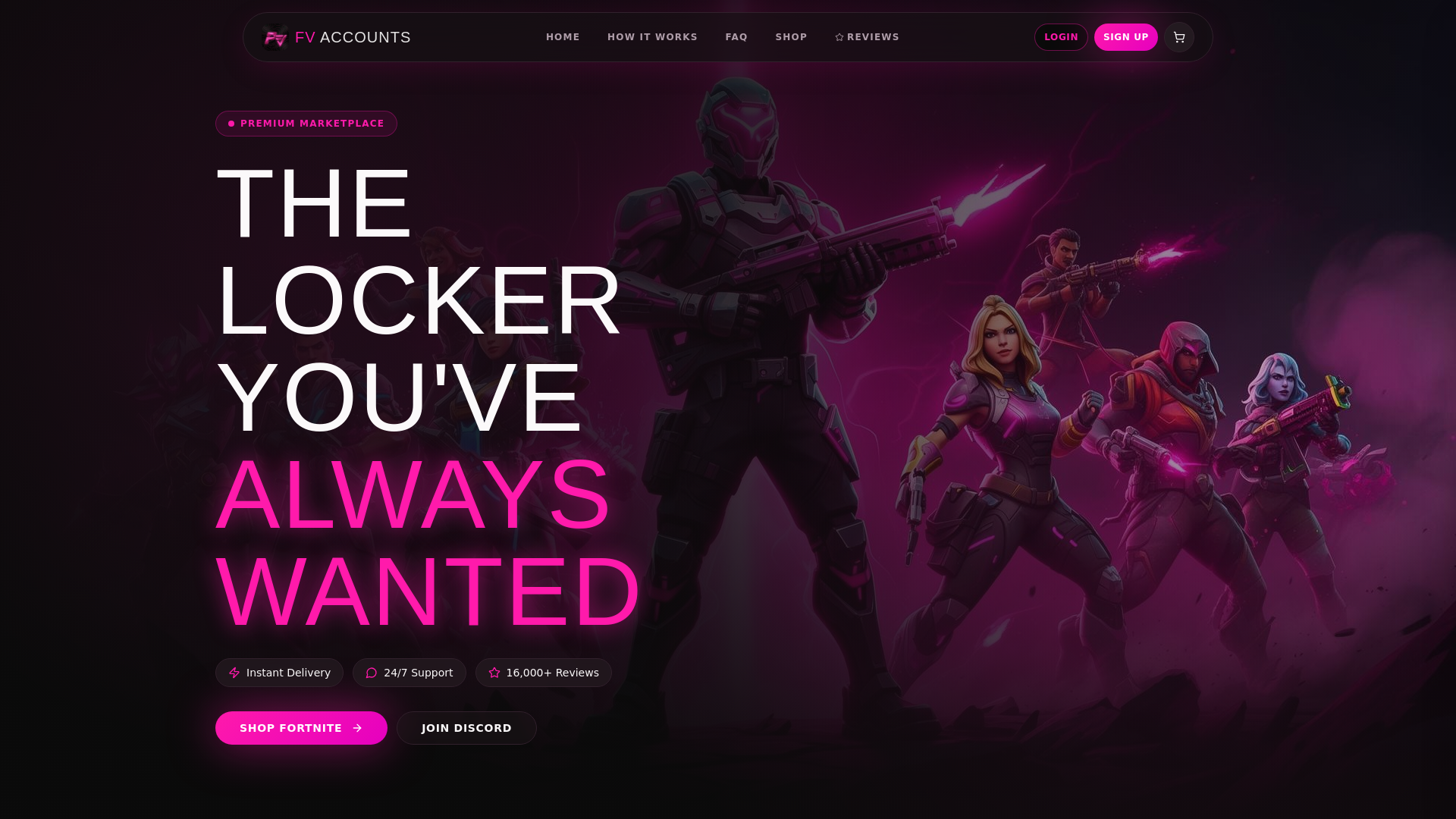 website screenshot of https://fortniteaccounts.org