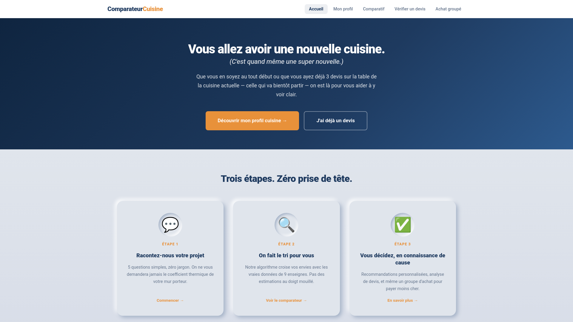 website screenshot of https://comparateur-cuisine.fr/