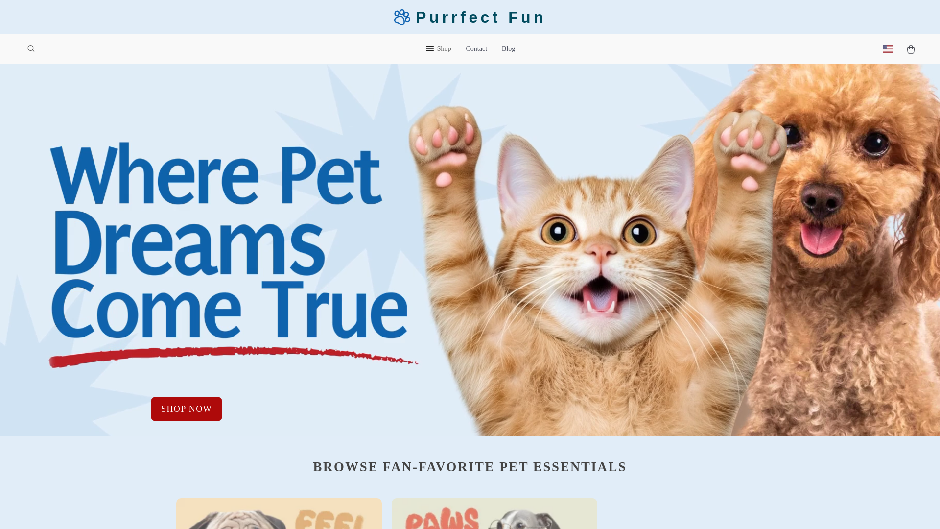 website screenshot of https://purrfectfun.shop/