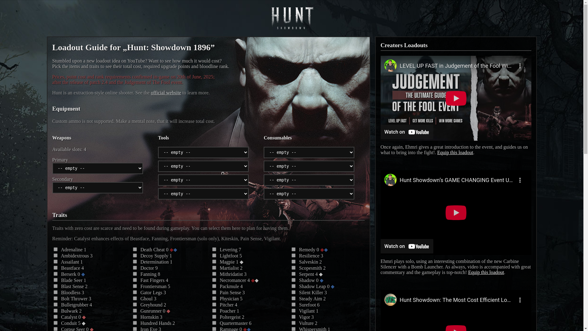 website screenshot of https://hunt-showdown-loadouts.pages.dev/