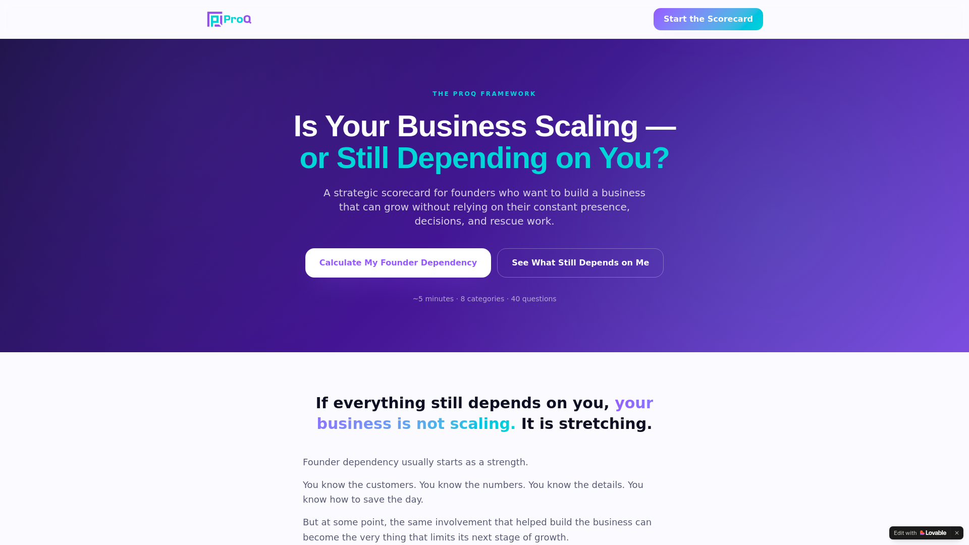 website screenshot of https://founderdependencyscorecard.com/