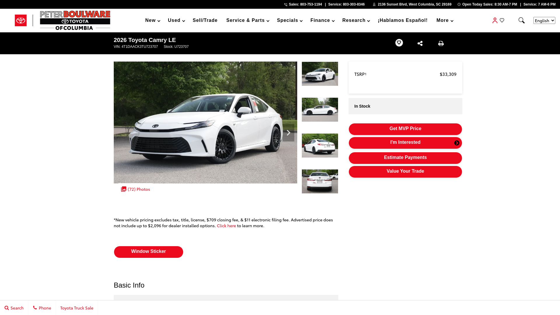 website screenshot of https://www.toyotaofcolumbia.com/inventory/4T1DAACK3TU723707/