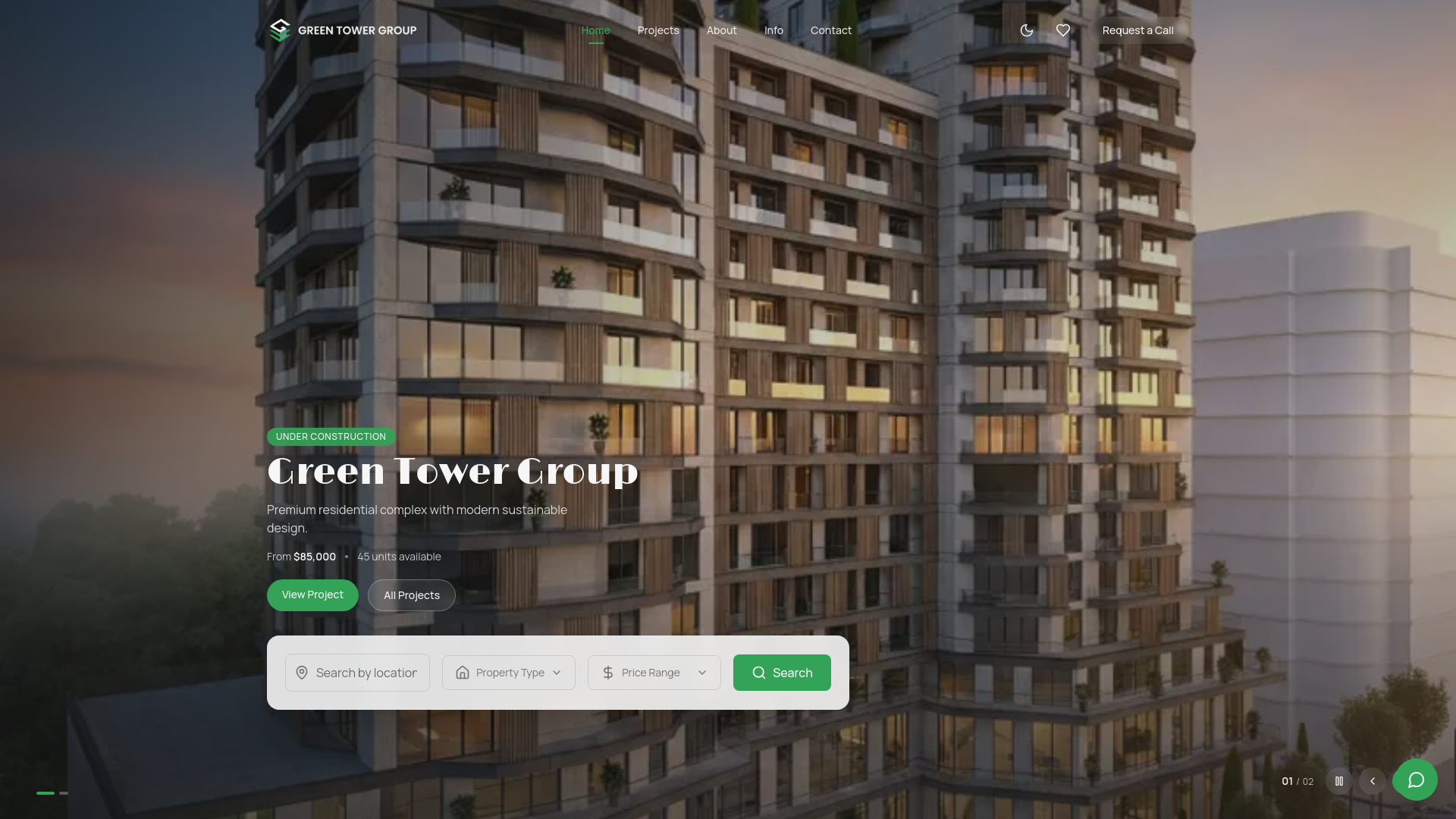 website screenshot of https://greentowergroup.ge