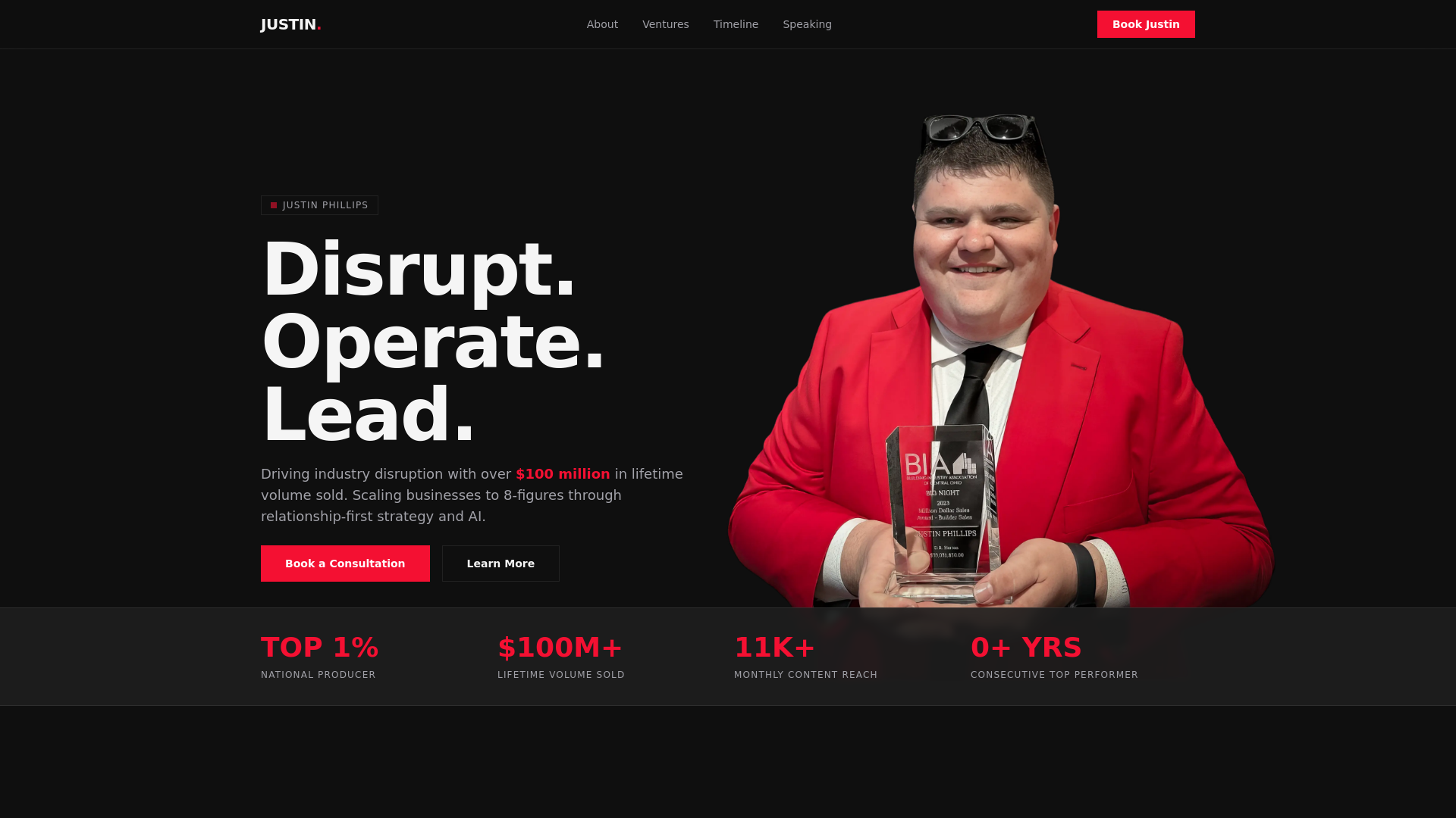 website screenshot of https://justinphillipsofficial.com/