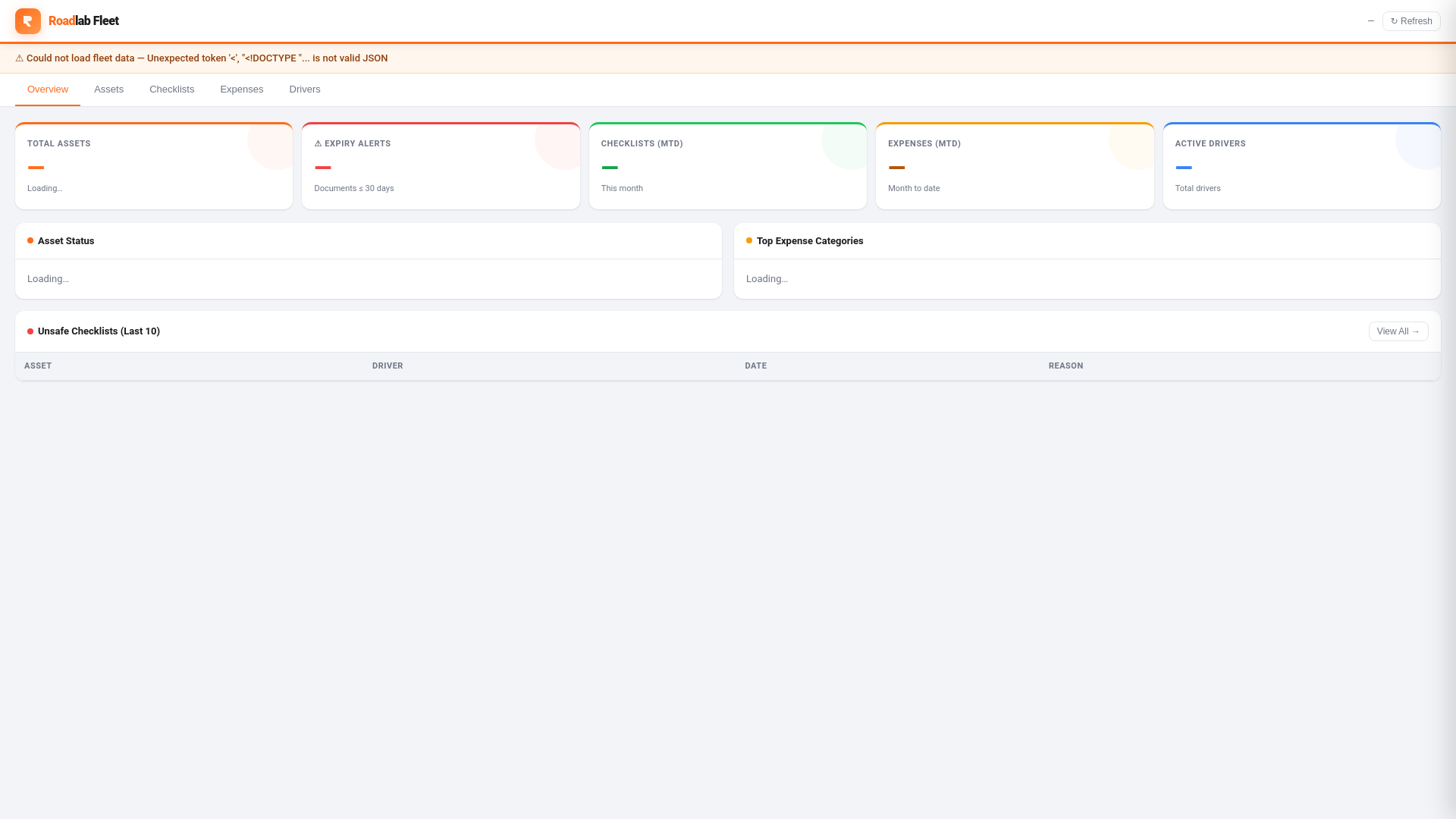 website screenshot of https://roadlab-fleet-dashboard.pages.dev/