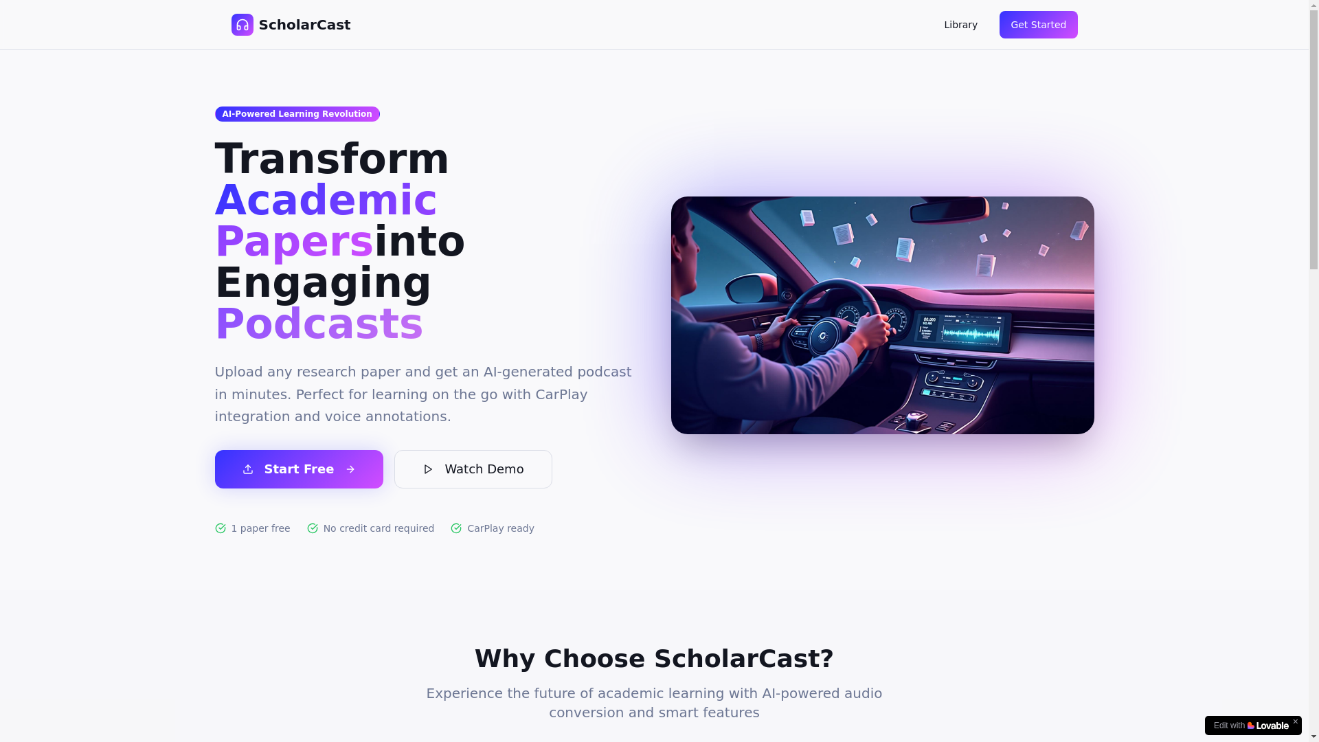 website screenshot of https://scholarcast.ai/