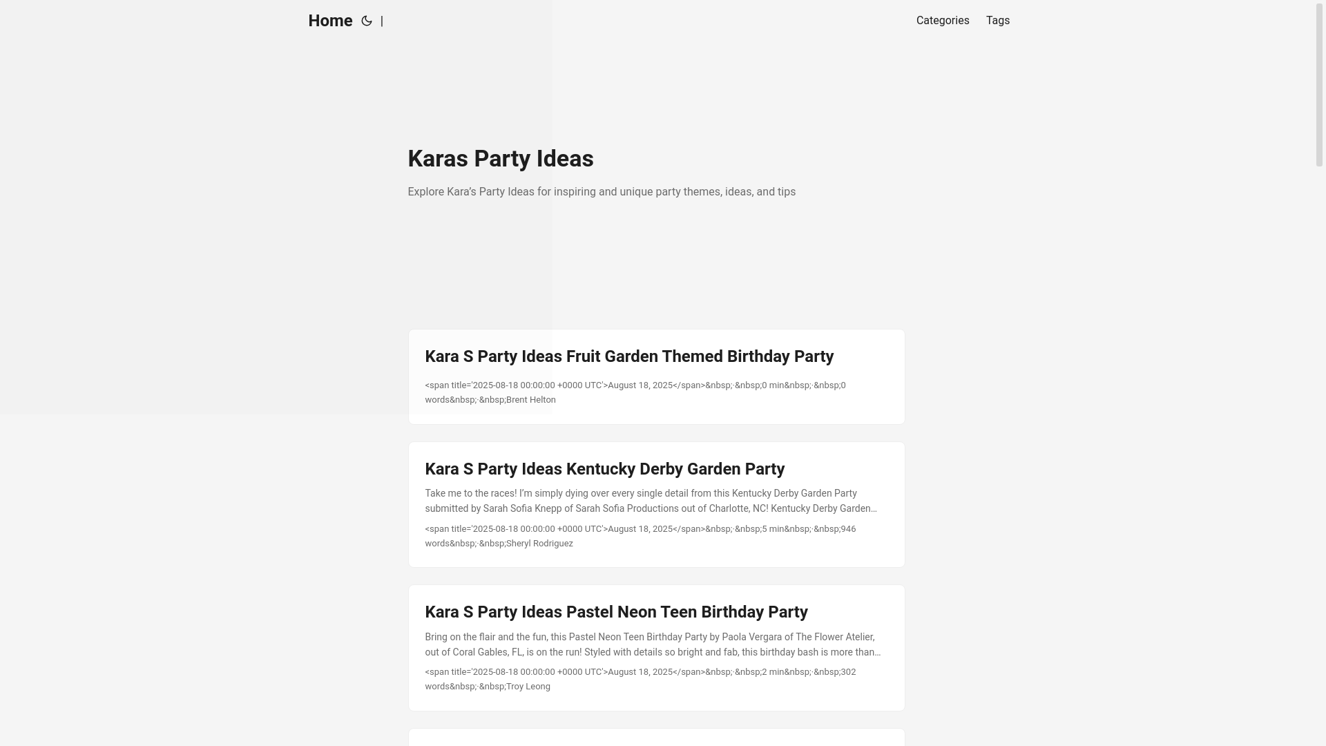 website screenshot of https://karaspartyideas.pages.dev/
