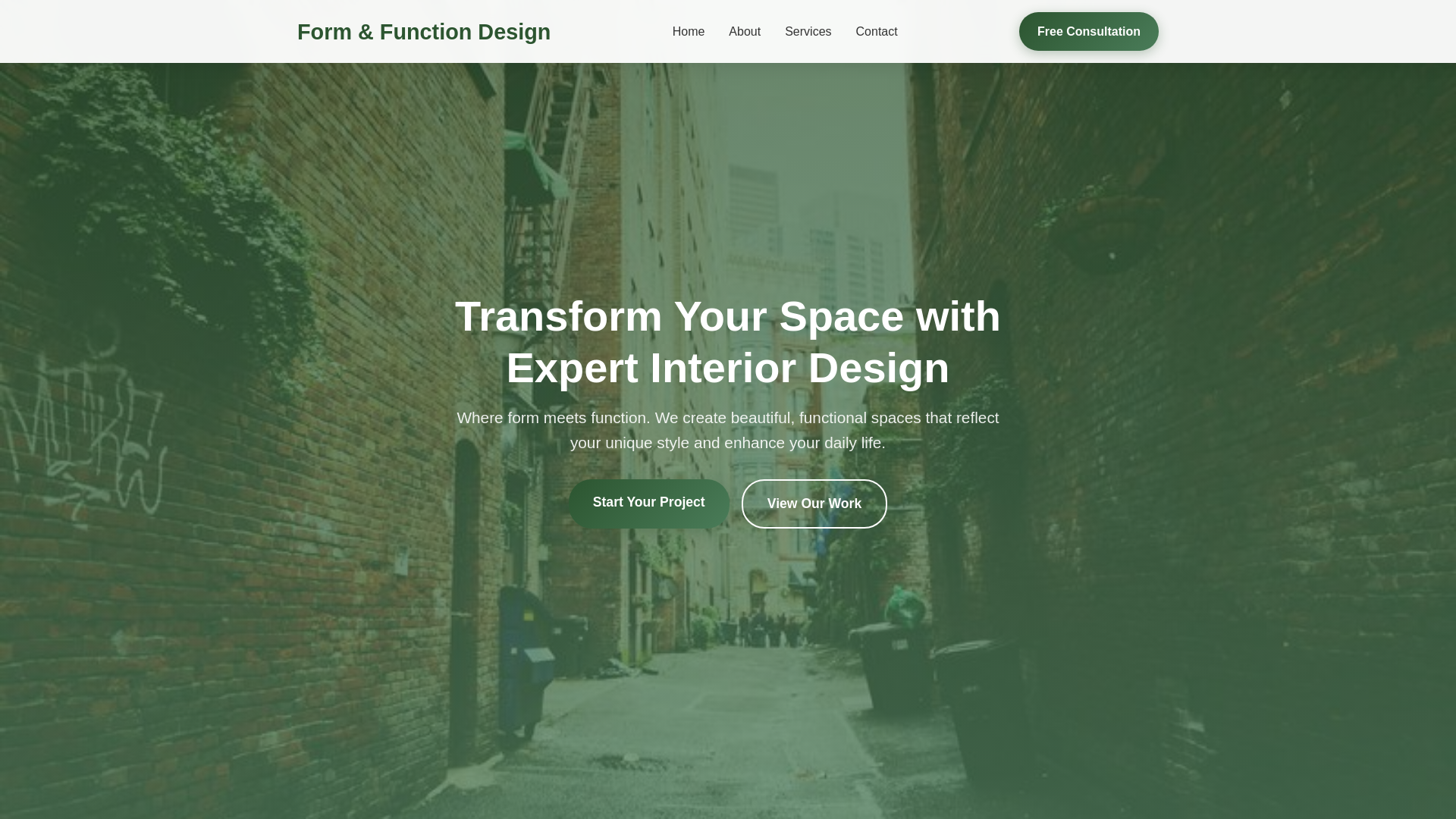 website screenshot of https://formandfunctiondesign.xyz/