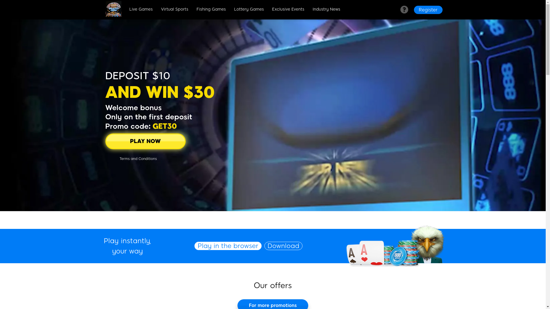 website screenshot of https://wwwplus777casino.com/