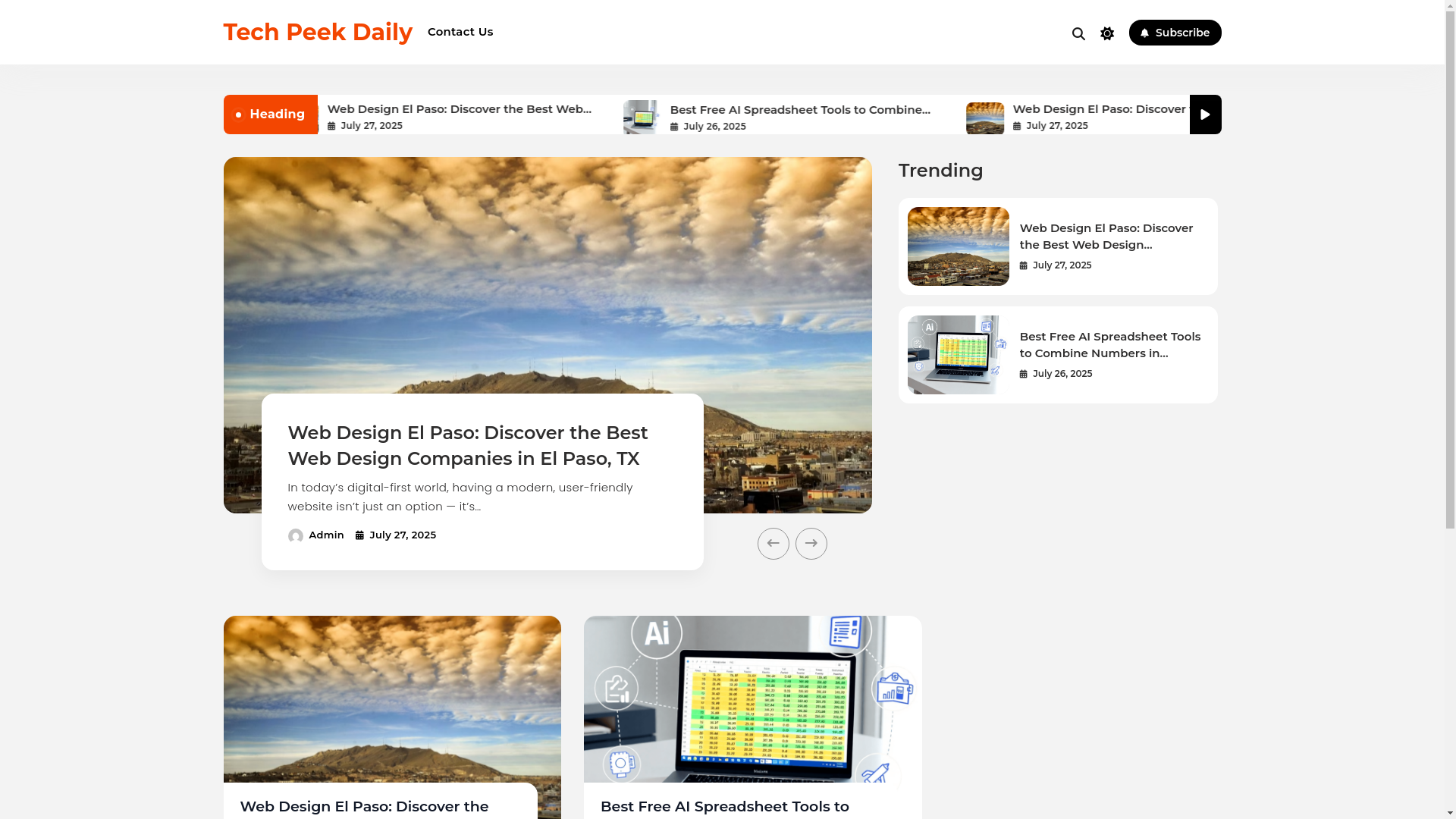 website screenshot of https://techpeekdaily.com/