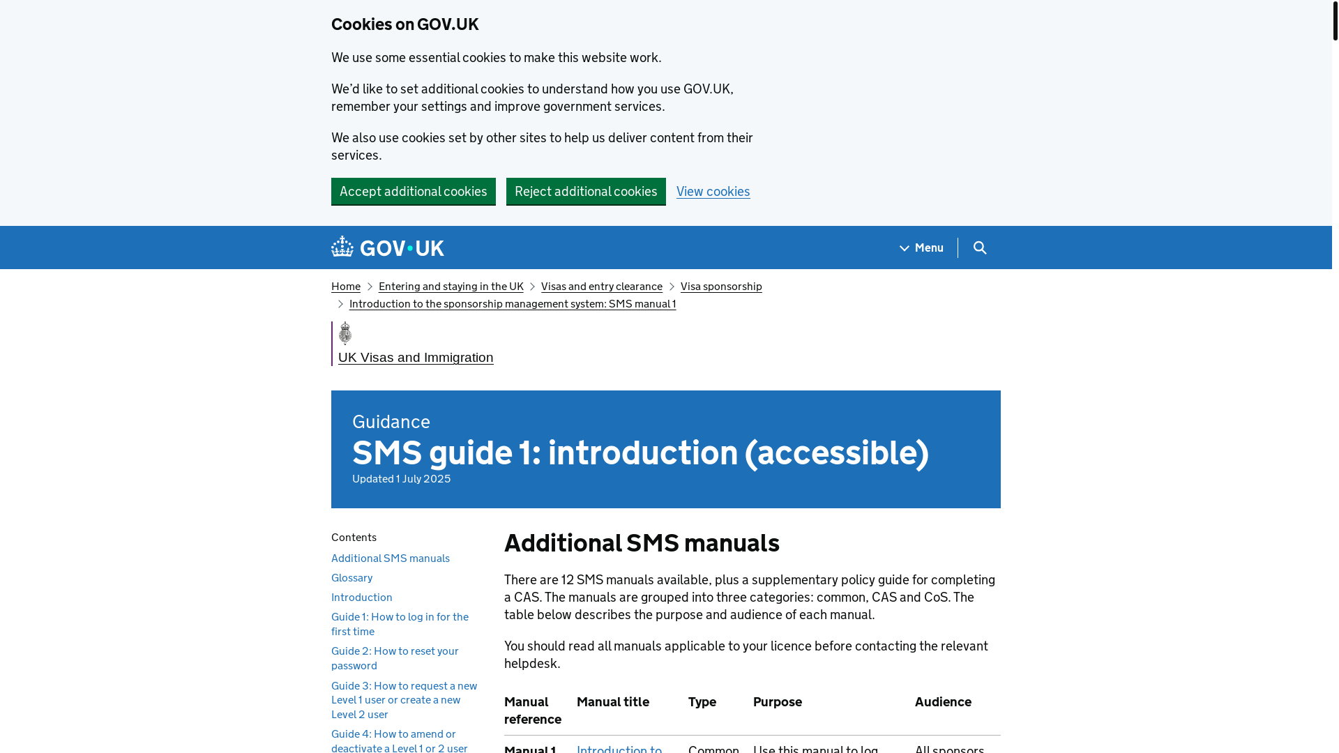 website screenshot of https://www.gov.uk/government/publications/use-the-sponsorship-management-system-sms-user-manual/sms-guide-1-introduction-accessible