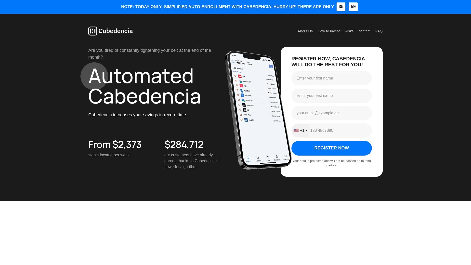 website screenshot of https://cabedenciatrade.com/