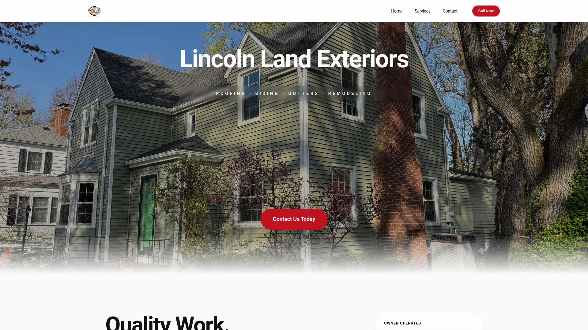 website screenshot of https://lincoln-land-exteriors.pages.dev/