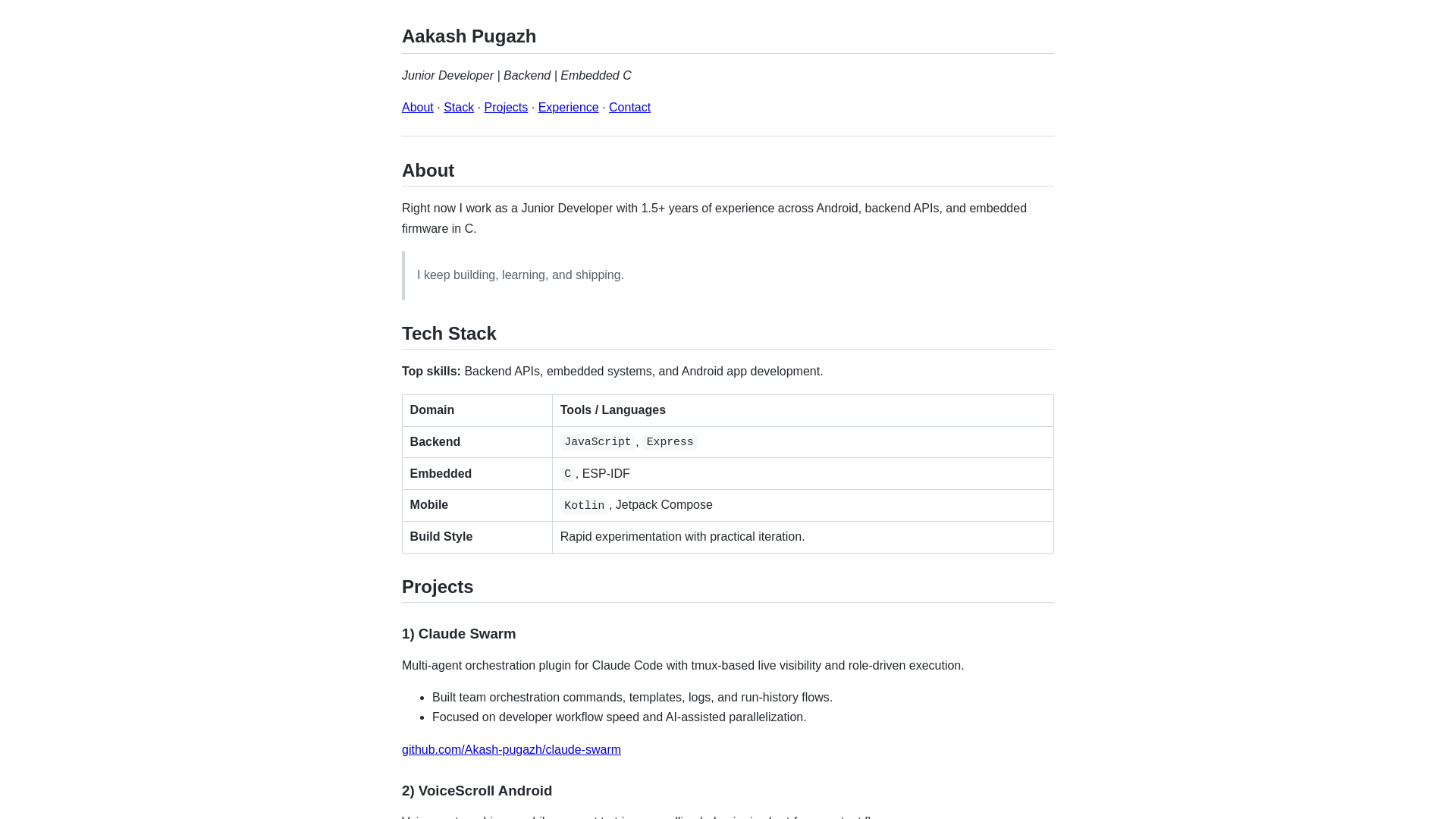 website screenshot of https://aakashpugazh.me/