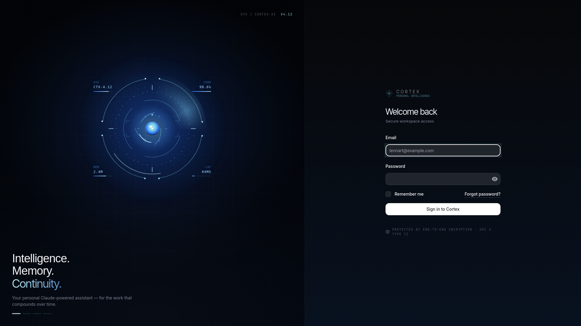website screenshot of https://cortexai.nu/