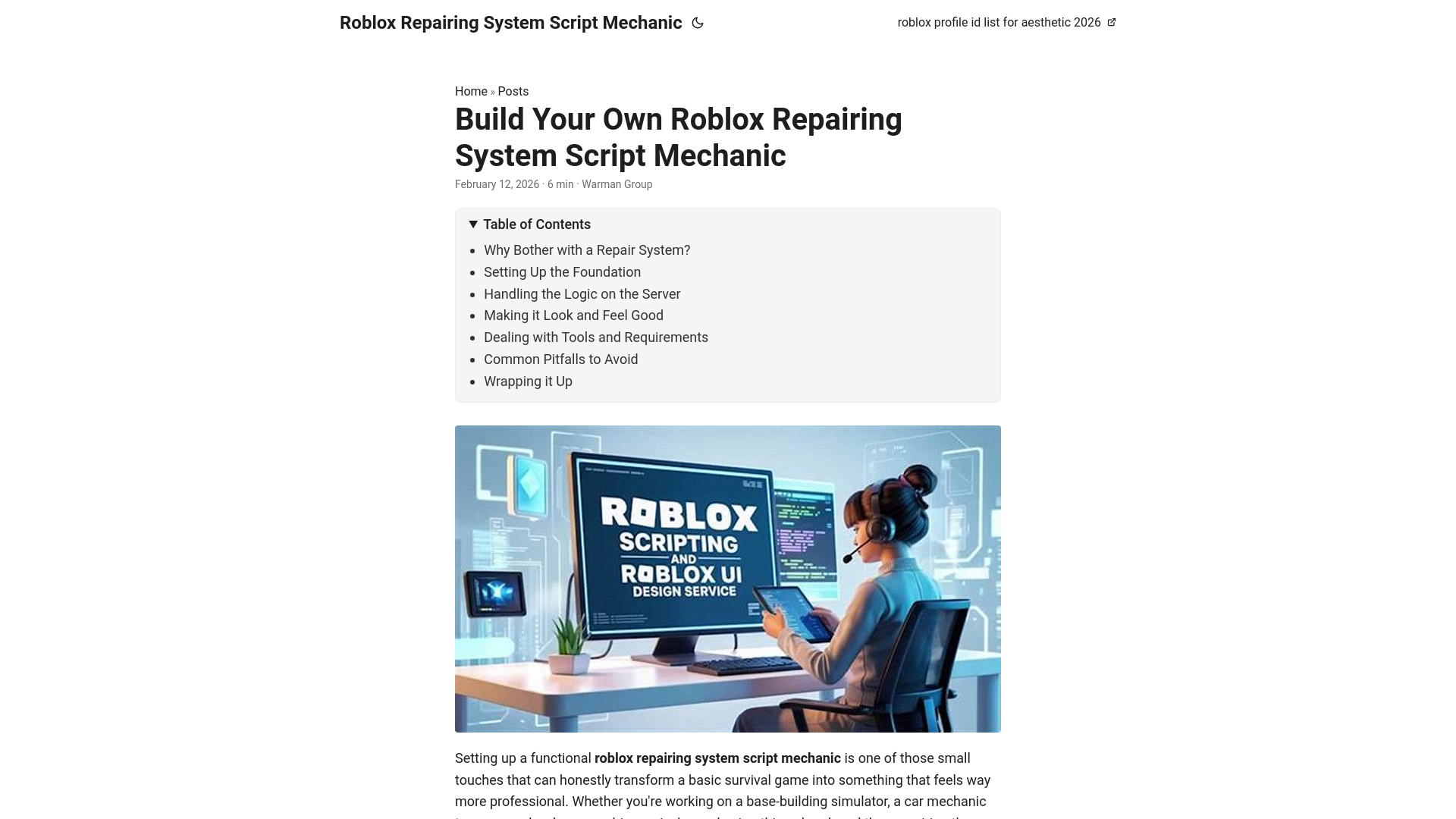 website screenshot of https://roblox-repairing-system-script-mechanic.pages.dev/