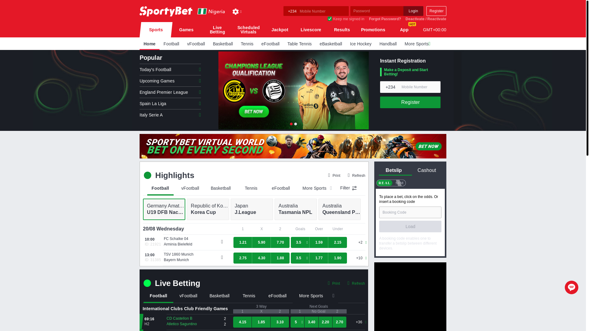 website screenshot of https://www.sportybet.com