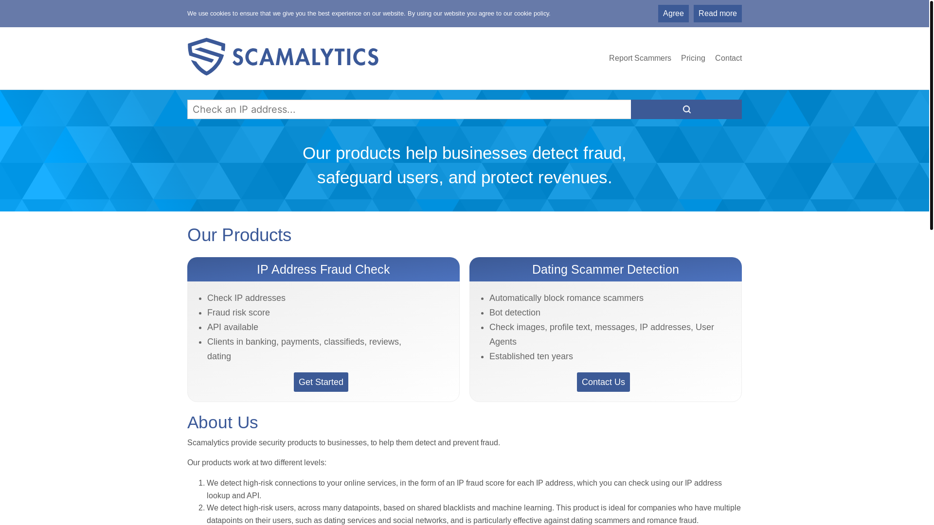 website screenshot of https://scamalytics.com
