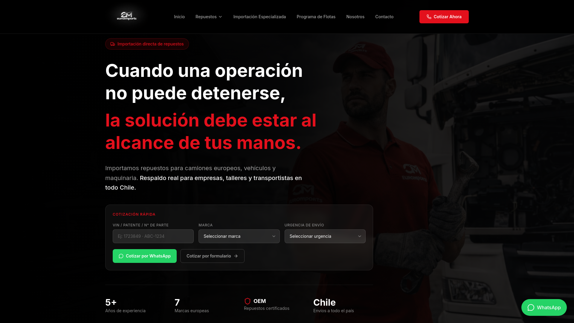 website screenshot of https://cymeuroimports.cl