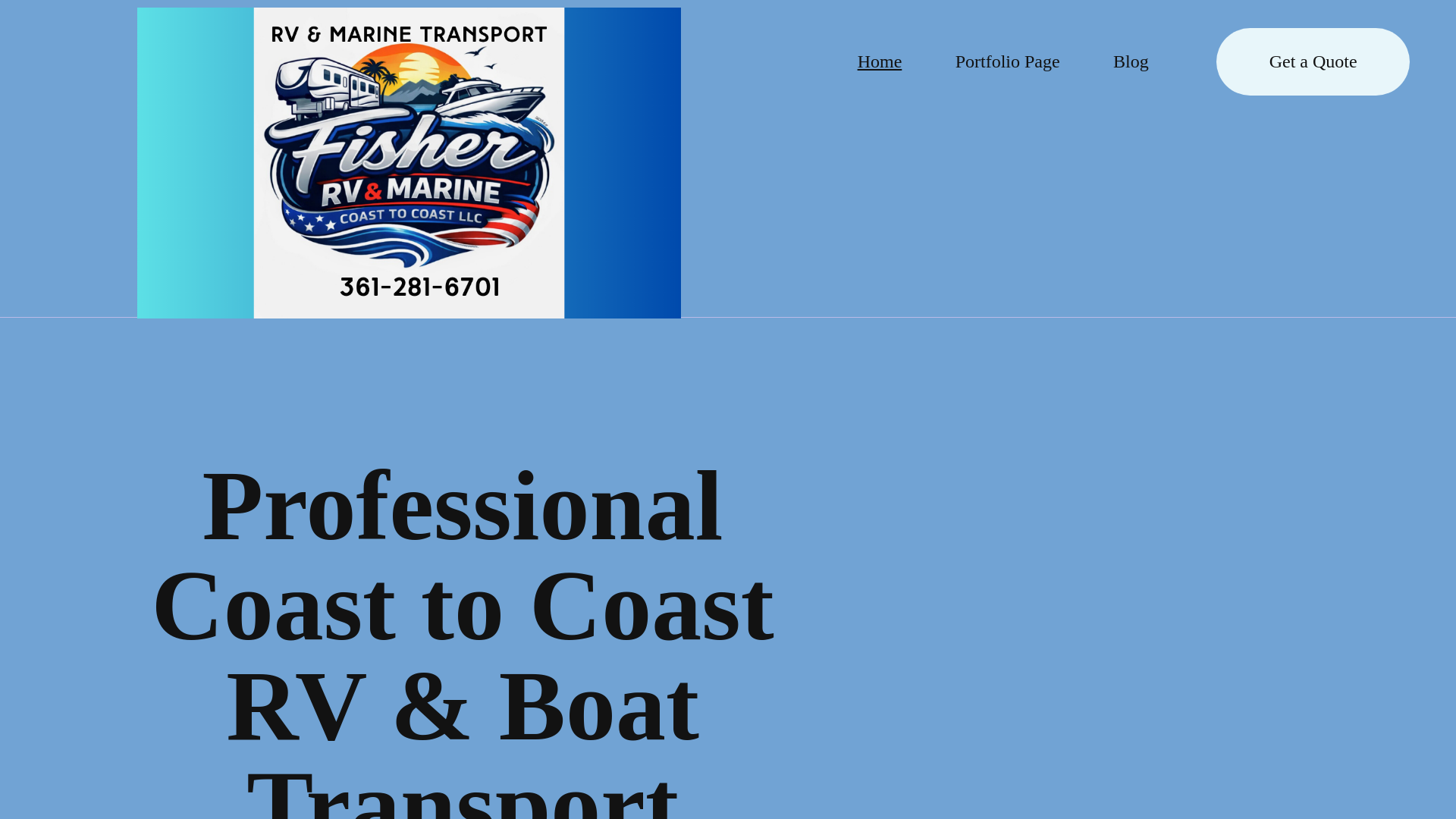 website screenshot of https://fisherrvmarinetransport.com/