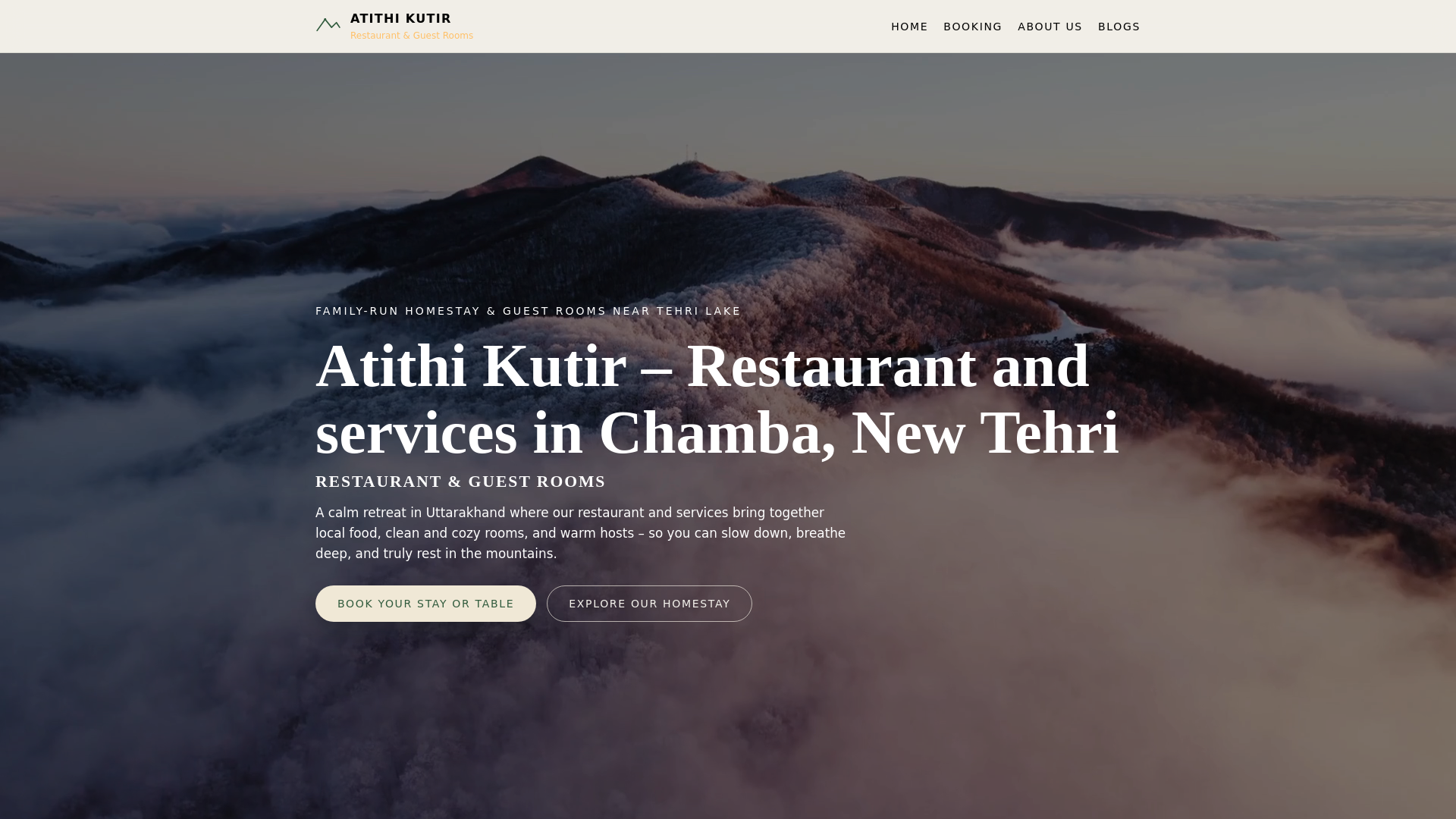 website screenshot of https://atithikutir.in