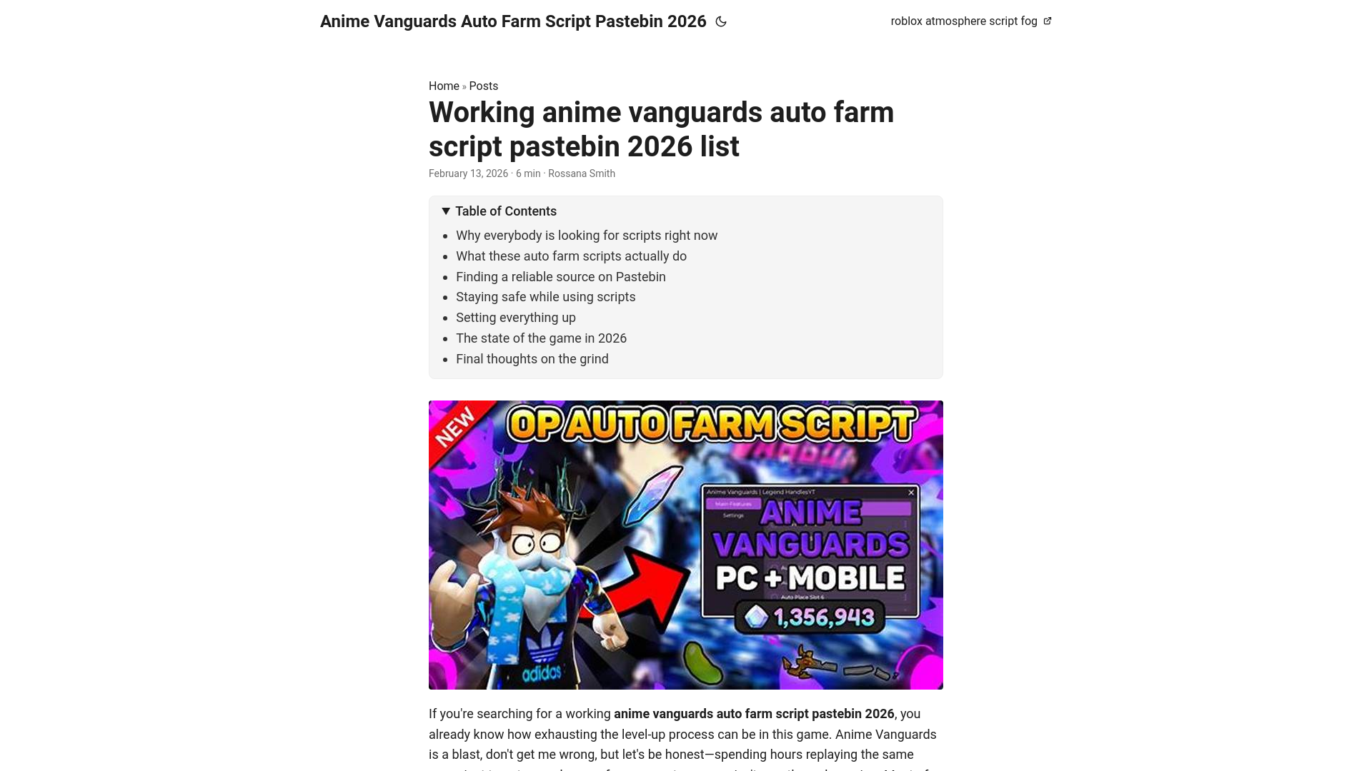 website screenshot of https://anime-vanguards-auto-farm-script-pastebin-2026.pages.dev/