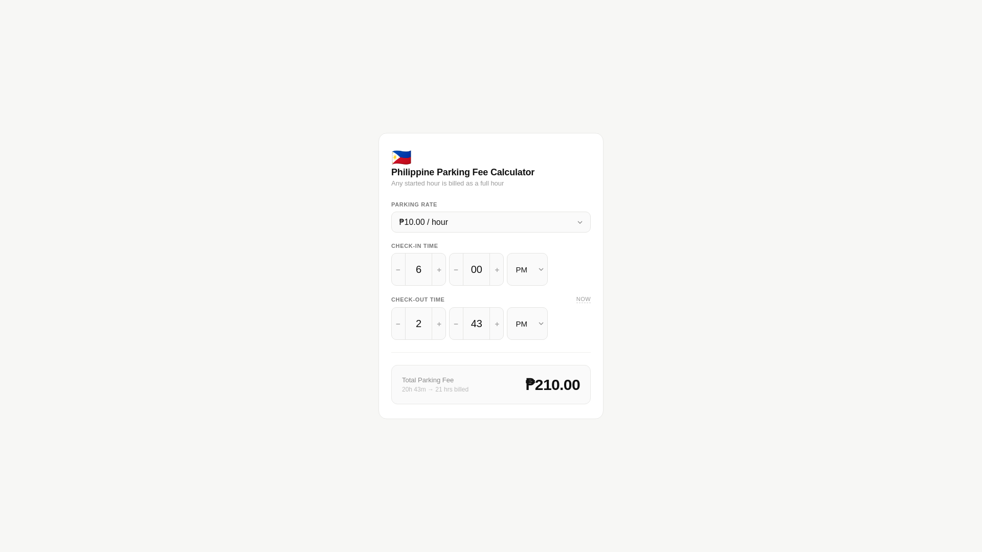 website screenshot of https://pinoy-parking-calculator.pages.dev/