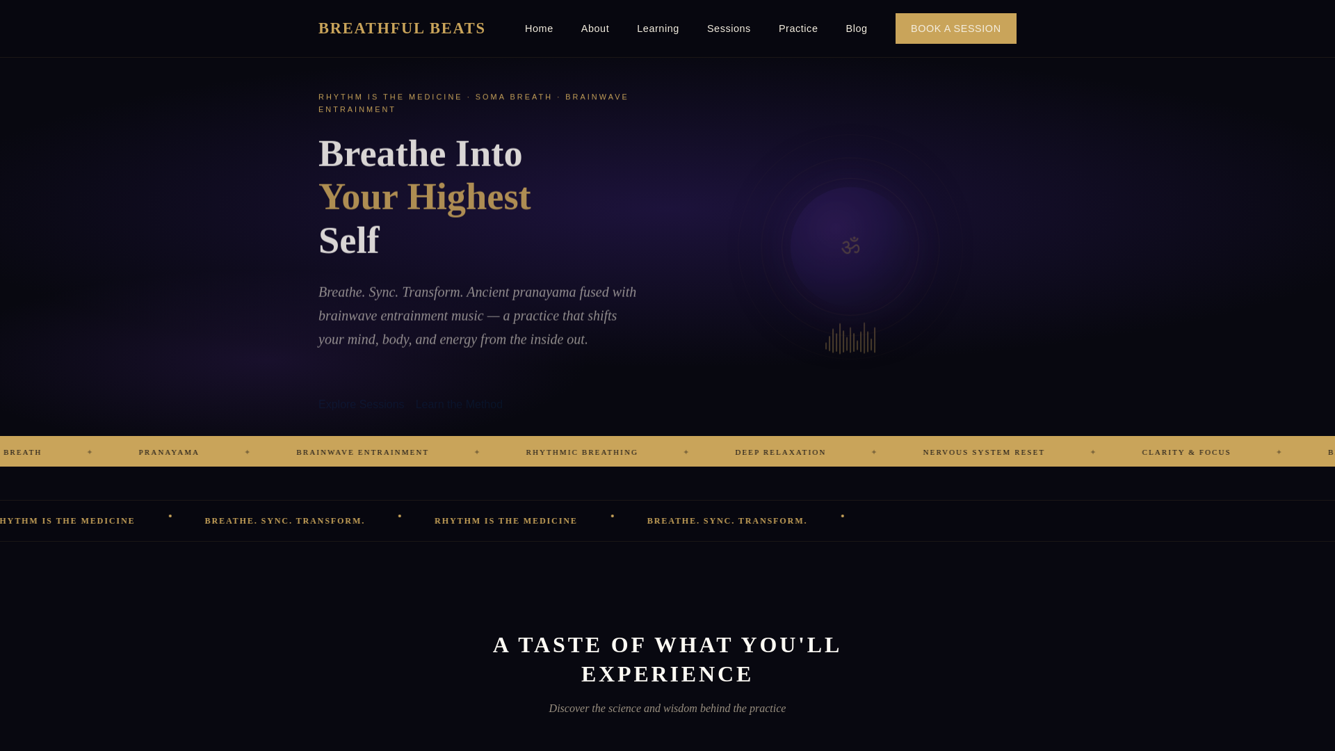 website screenshot of https://breathfulbeats.com