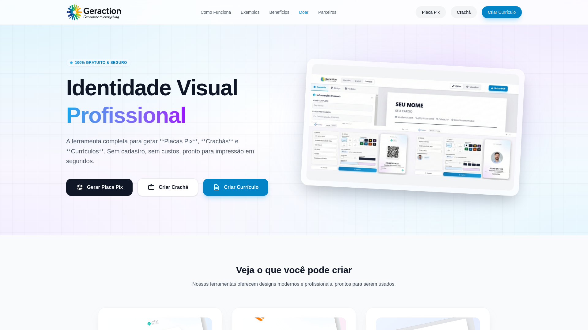 website screenshot of https://geraction.com.br/
