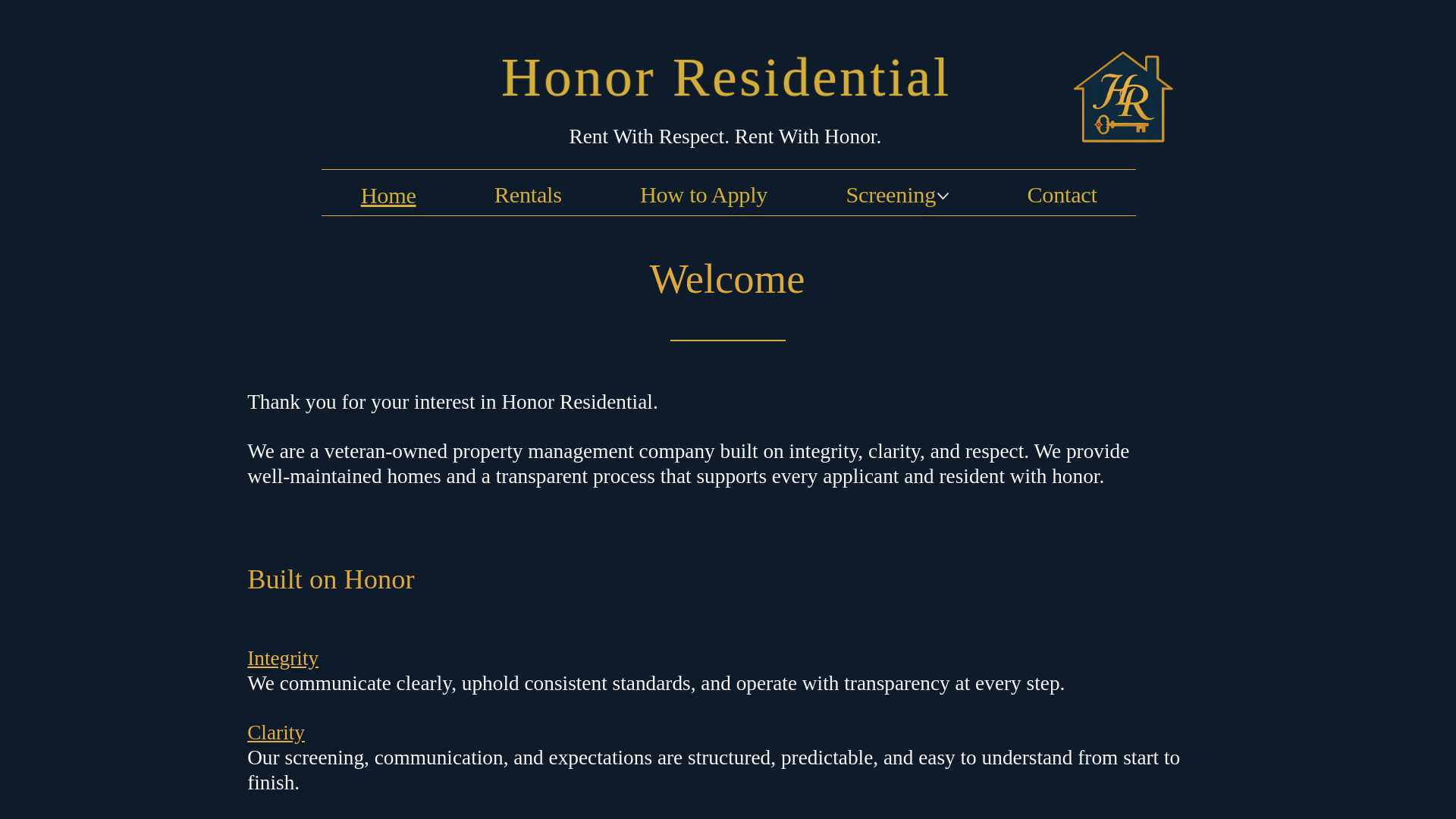 website screenshot of https://honorresidential.com