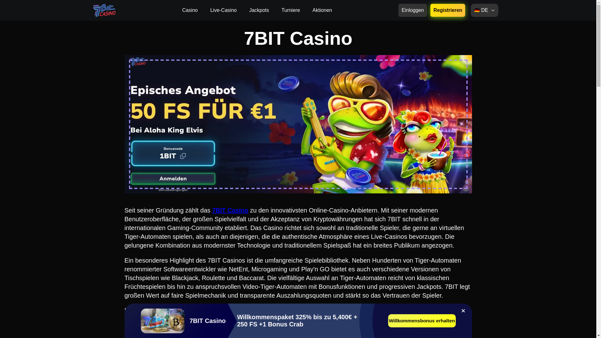 website screenshot of https://7bitcasino-de.com/
