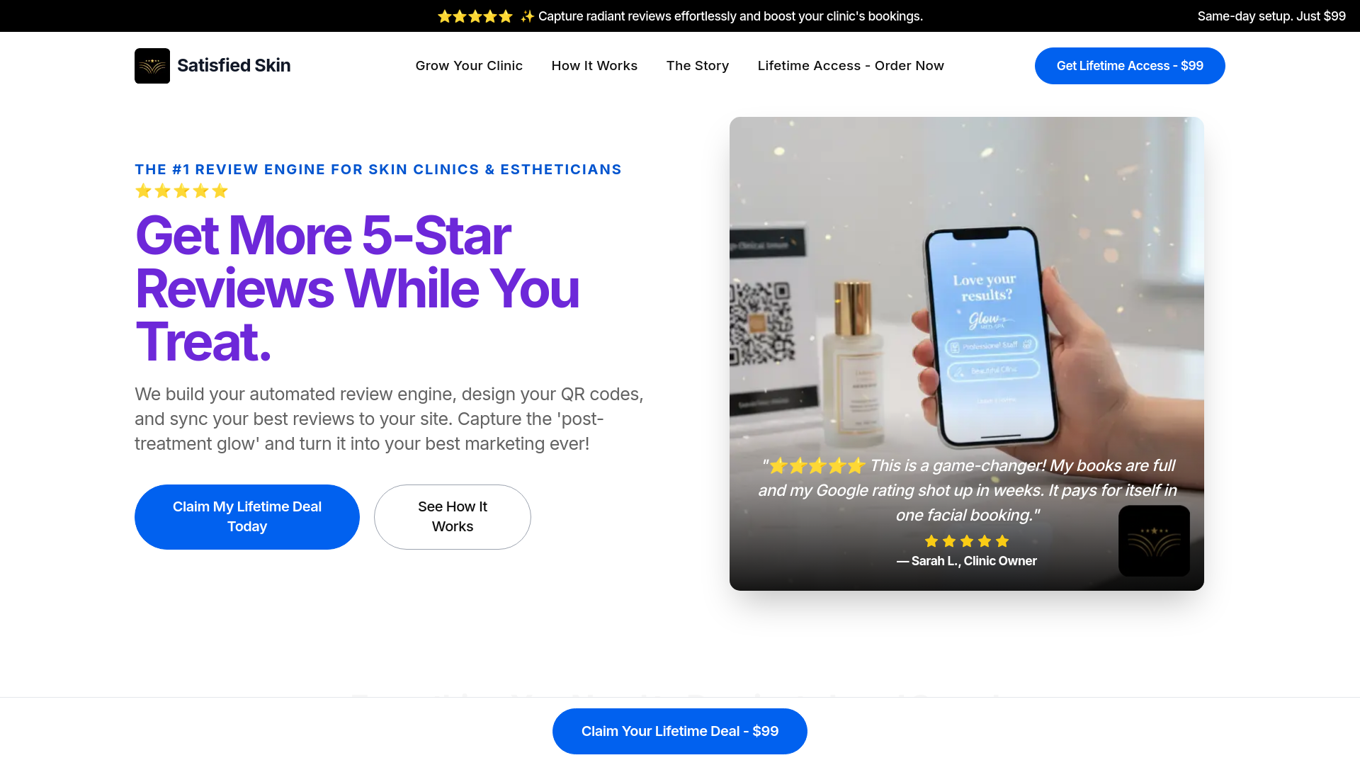 website screenshot of https://satisfied.skin