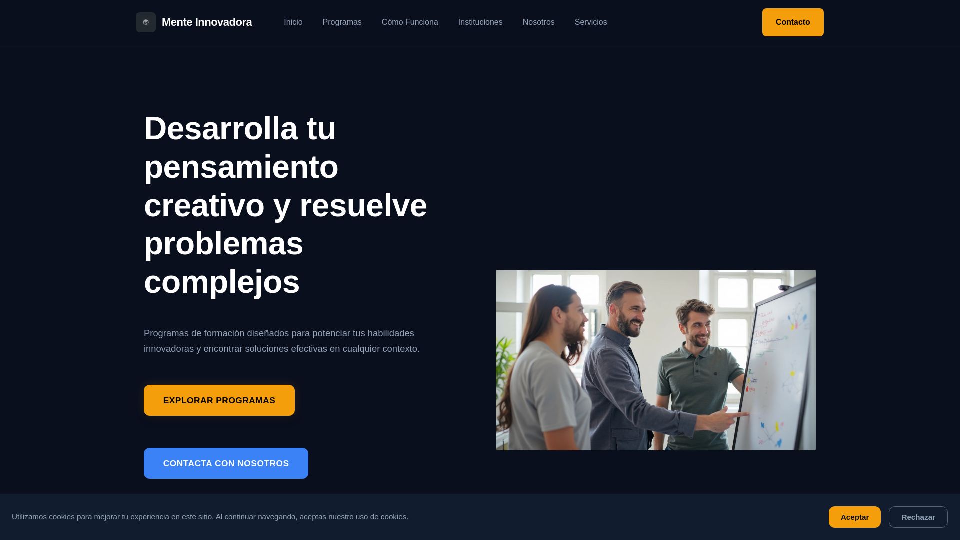 website screenshot of https://menteinnovadoras.com/