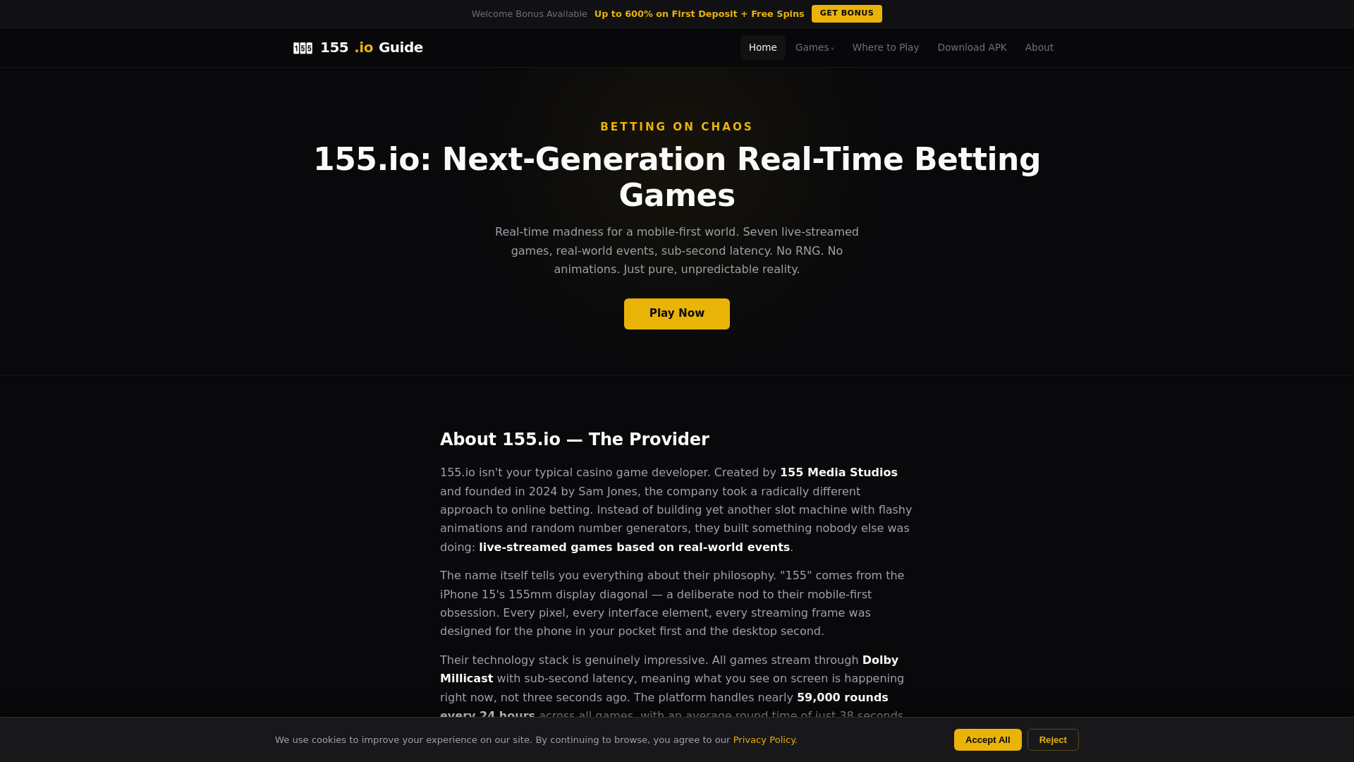 website screenshot of https://155-games.com/