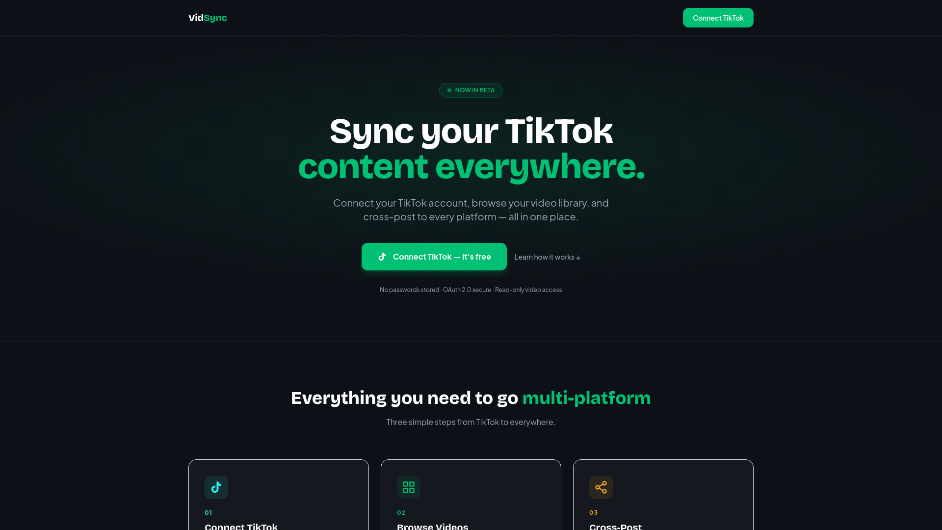 website screenshot of https://vidsync.io/