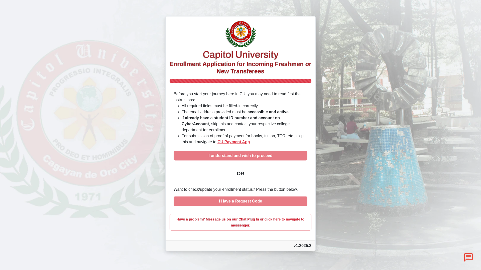 website screenshot of https://cu-enrollment-frontend.pages.dev/